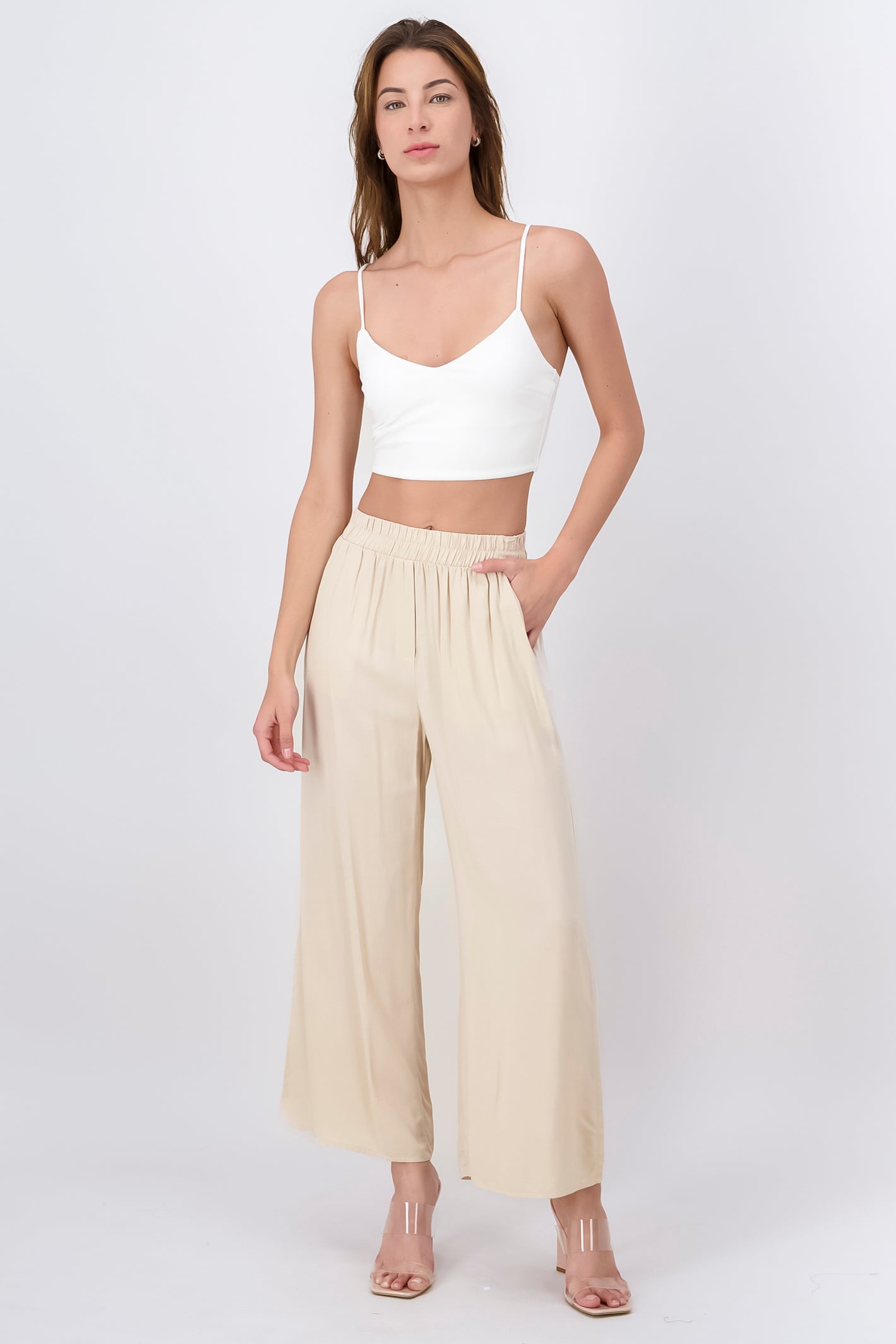 Wide Leg pants Frievid High Waist Khaki