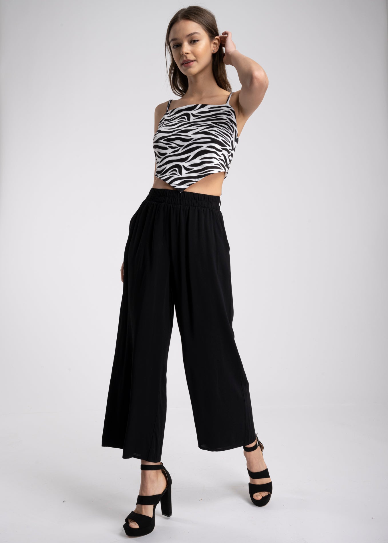 Wide Leg pants Frievid High Waist BLACK
