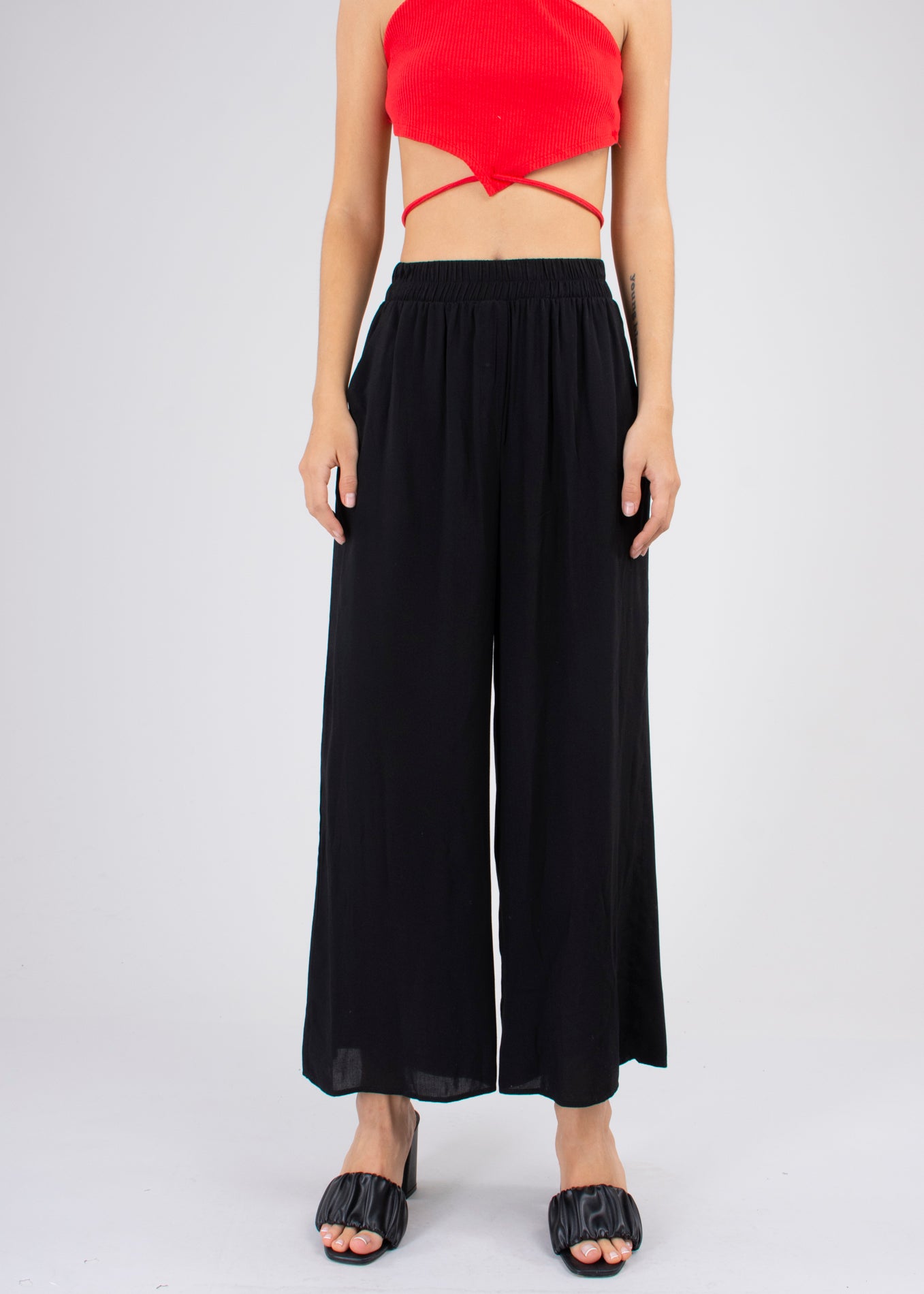 Wide Leg pants Frievid High Waist BLACK