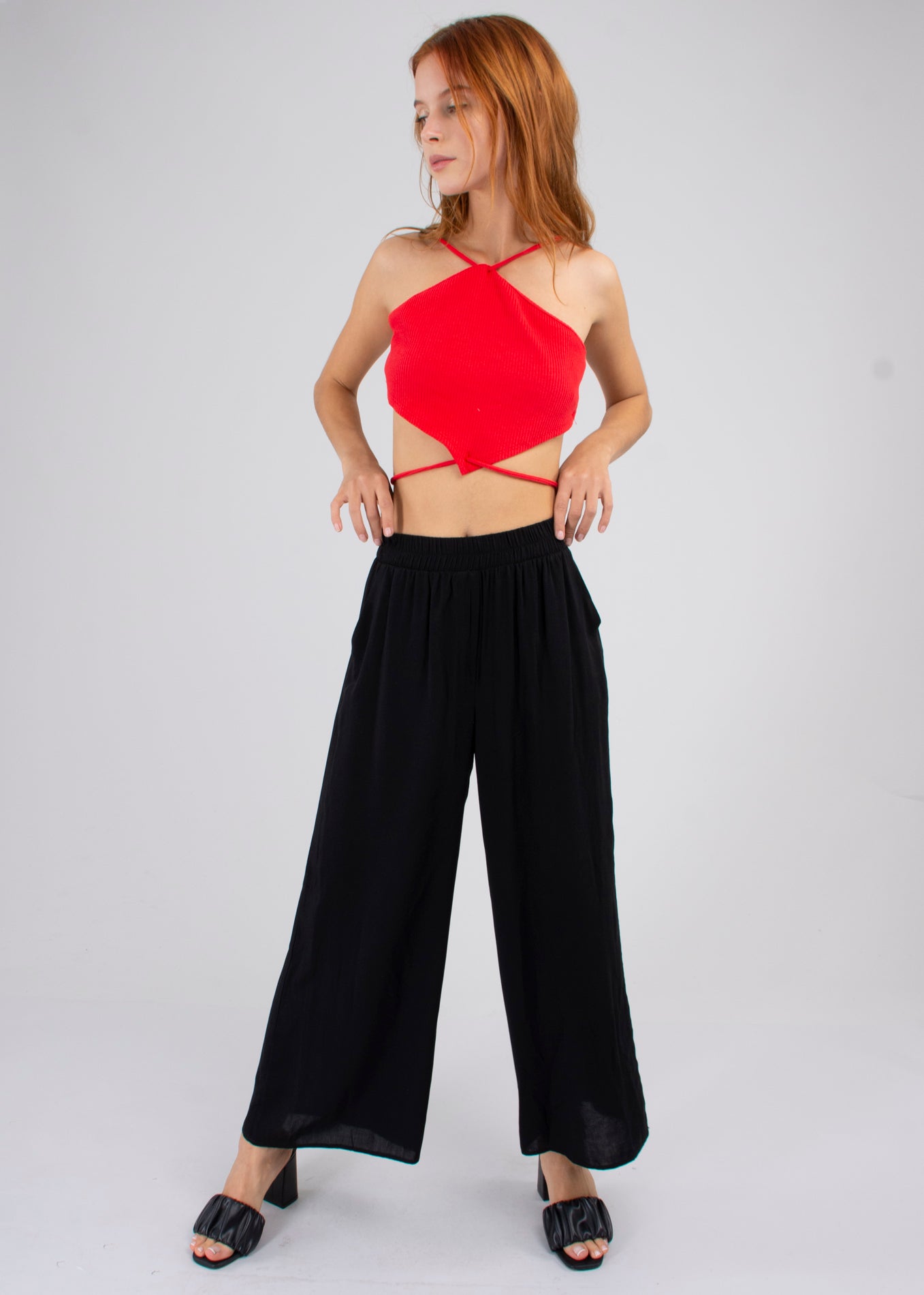 Wide Leg pants Frievid High Waist BLACK