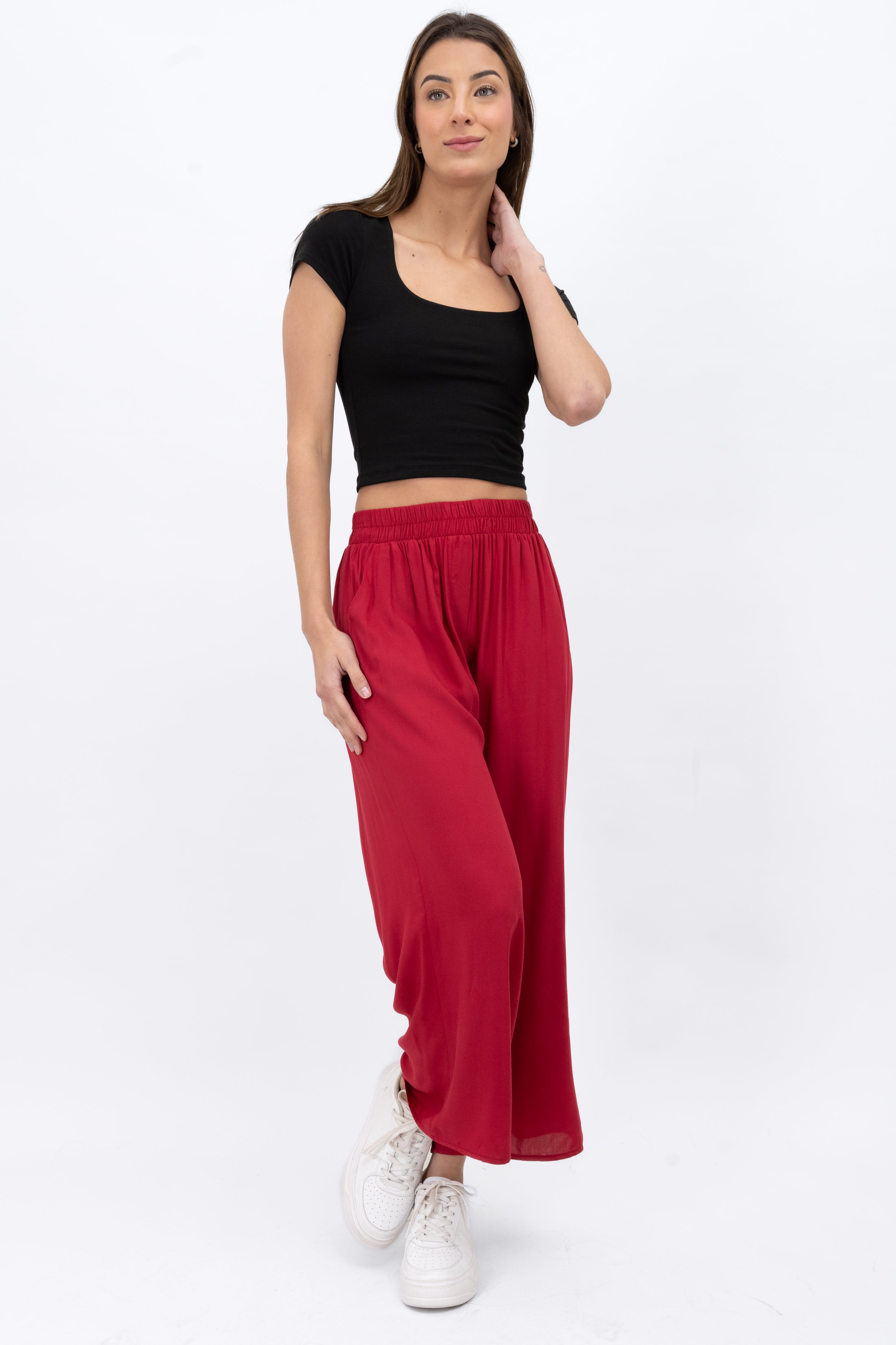 Wide Leg pants Frievid High Waist Cherry red