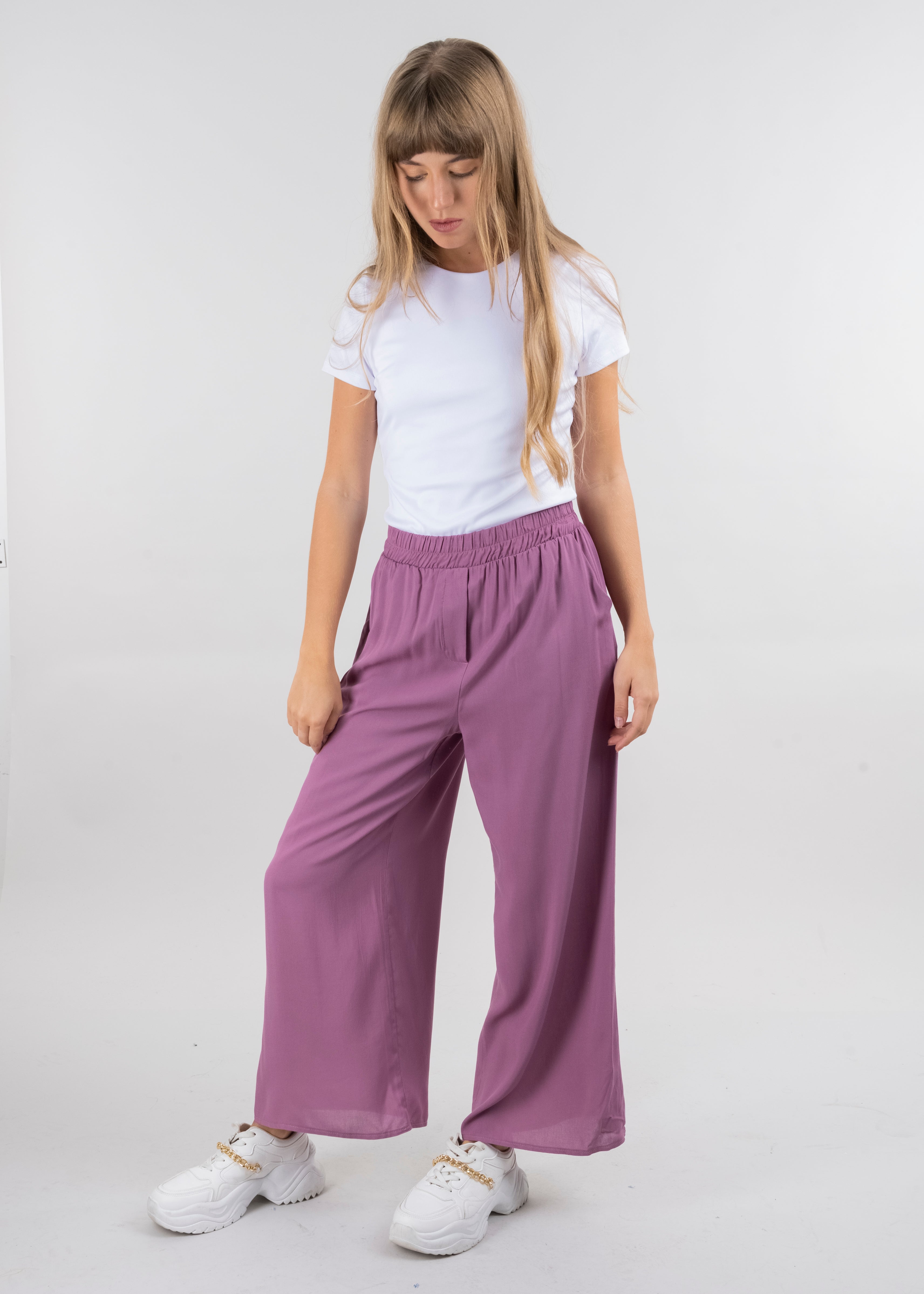 Wide Leg pants Frievid High Waist Dark lilac