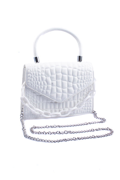 Bolsa Crossbody Cocodrilo Cadenas BLANCO