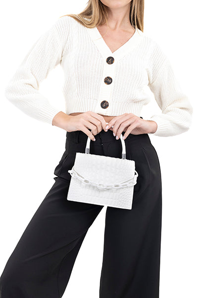 Bolsa Crossbody Cocodrilo Cadenas BLANCO