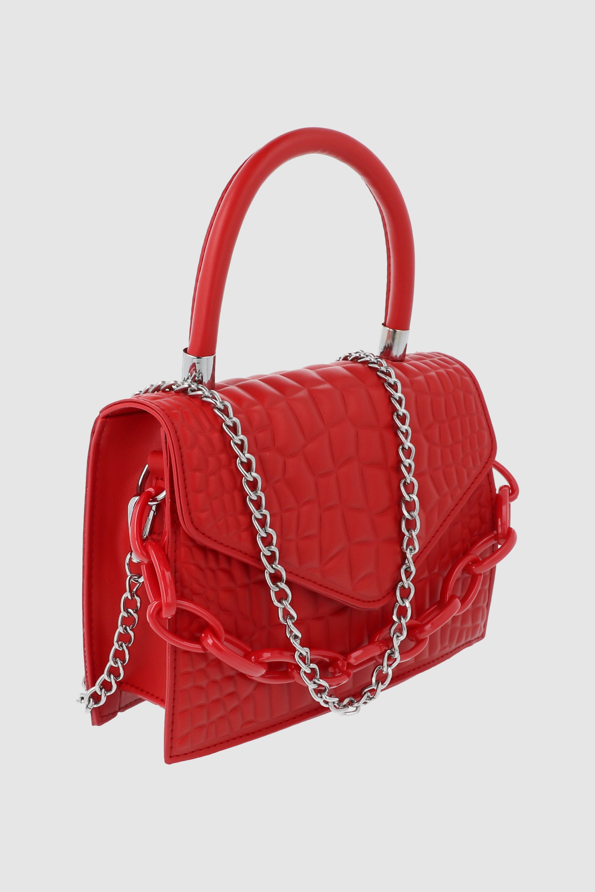 Bolsa Crossbody Cocodrilo Cadenas ROJO