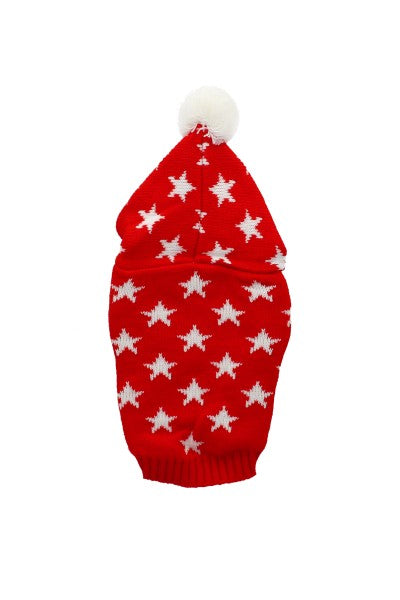 Suéter tejido gorro mascota estrellas chico ROJO