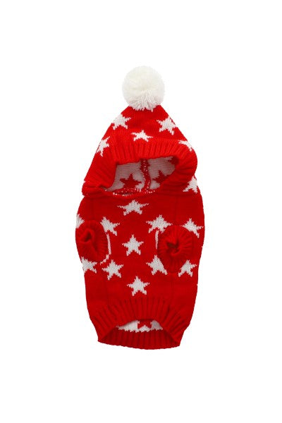 Suéter tejido gorro mascota estrellas chico ROJO