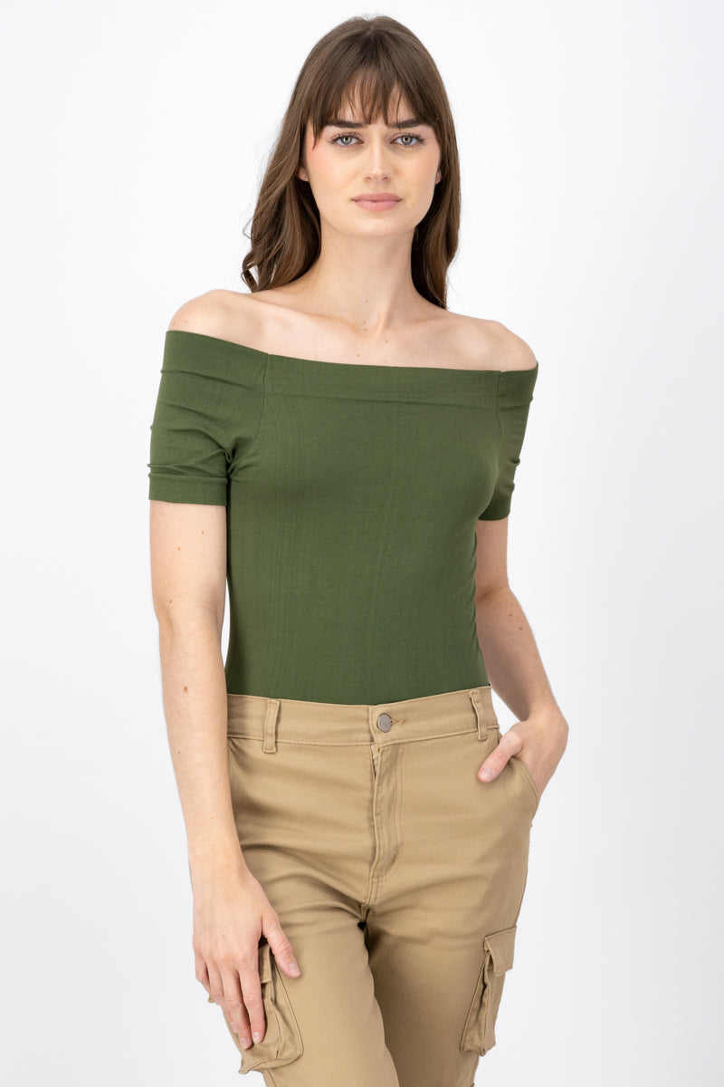 Bodysuit Liso Hombros Descubiertos VERDE CAZADOR