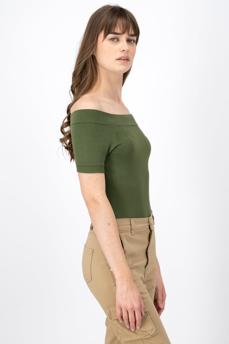 Bodysuit Liso Hombros Descubiertos VERDE CAZADOR