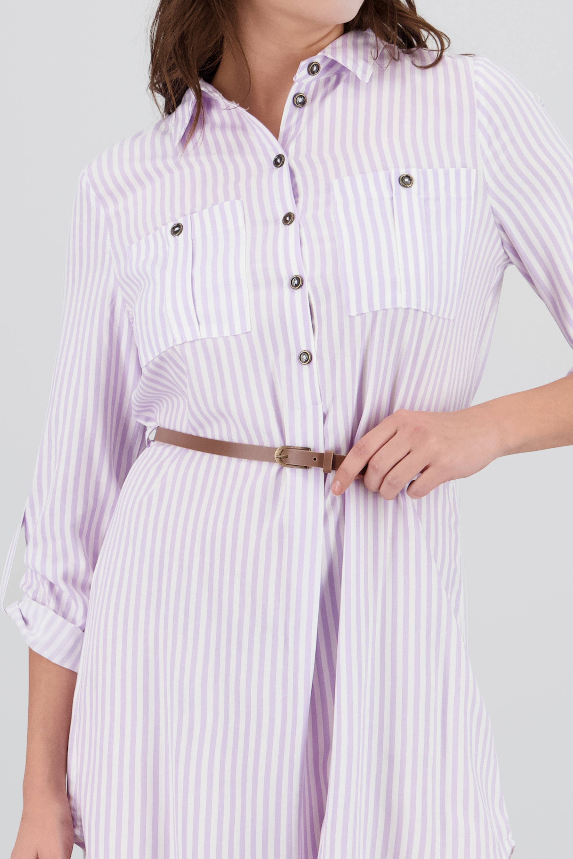 Vestido Mini Camisero Estampado Rayas LILA