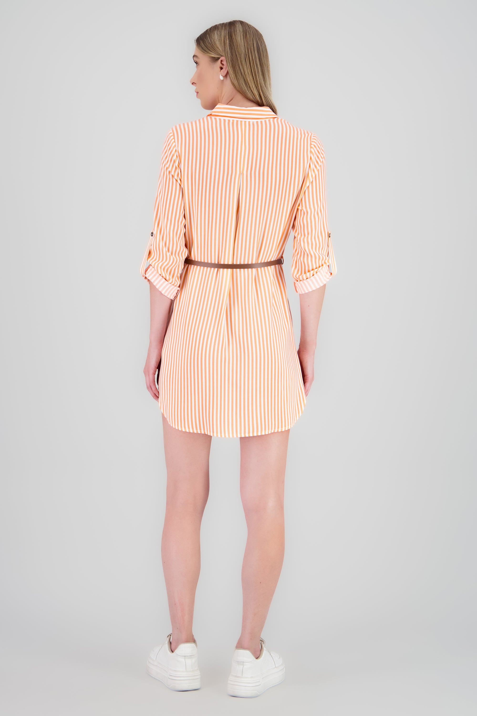 Vestido Mini Camisero Estampado Rayas DURAZNO