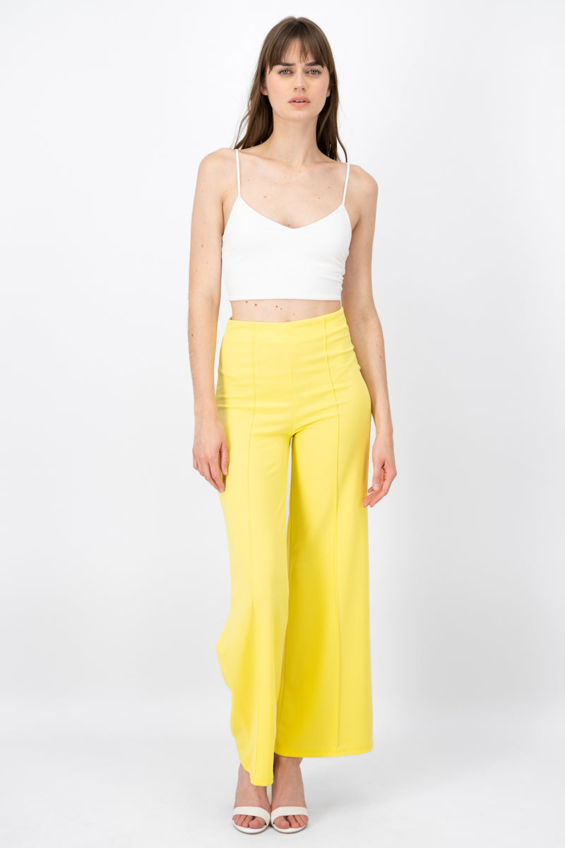 Wide leg pants high seams waist Pastel yellow