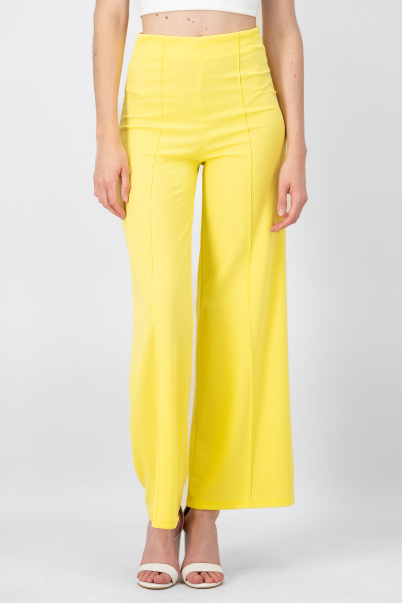 Wide leg pants high seams waist Pastel yellow