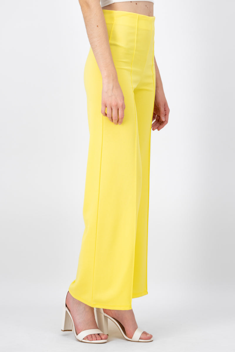 Wide leg pants high seams waist Pastel yellow