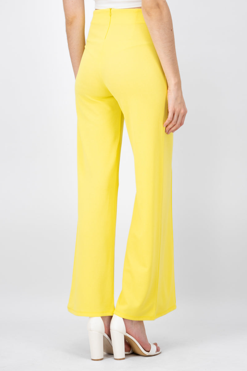 Wide leg pants high seams waist Pastel yellow