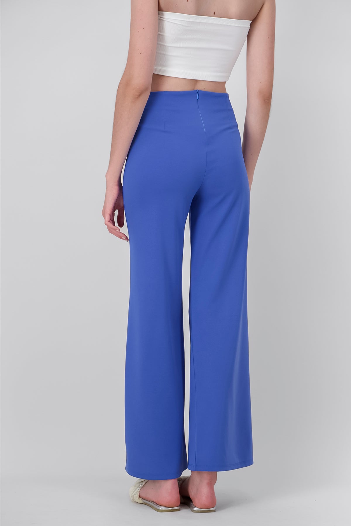 Pantalón Wide Leg Cintura Alta Costuras AZUL PATO