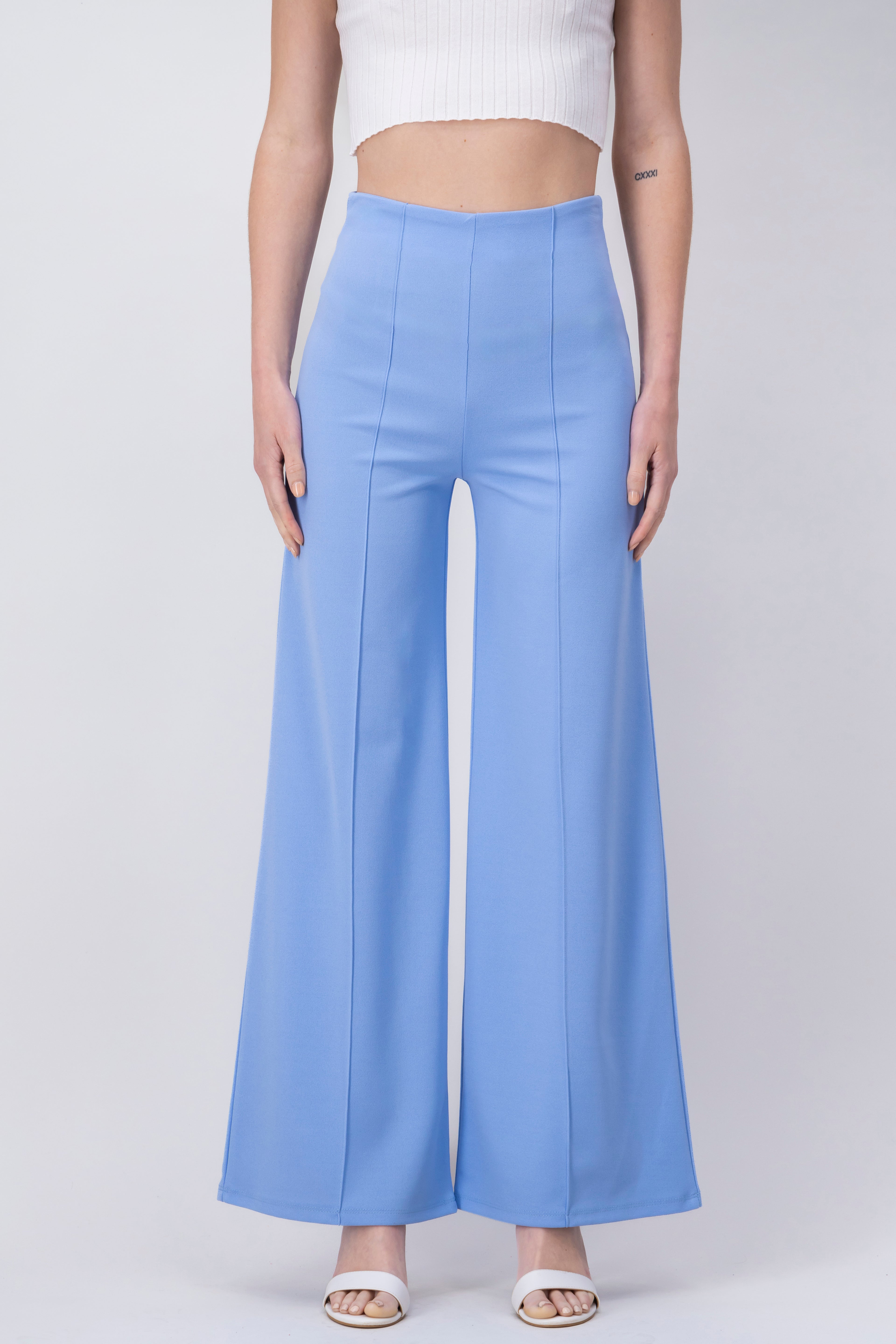 Wide leg pants high seams waist PASTEL BLUE