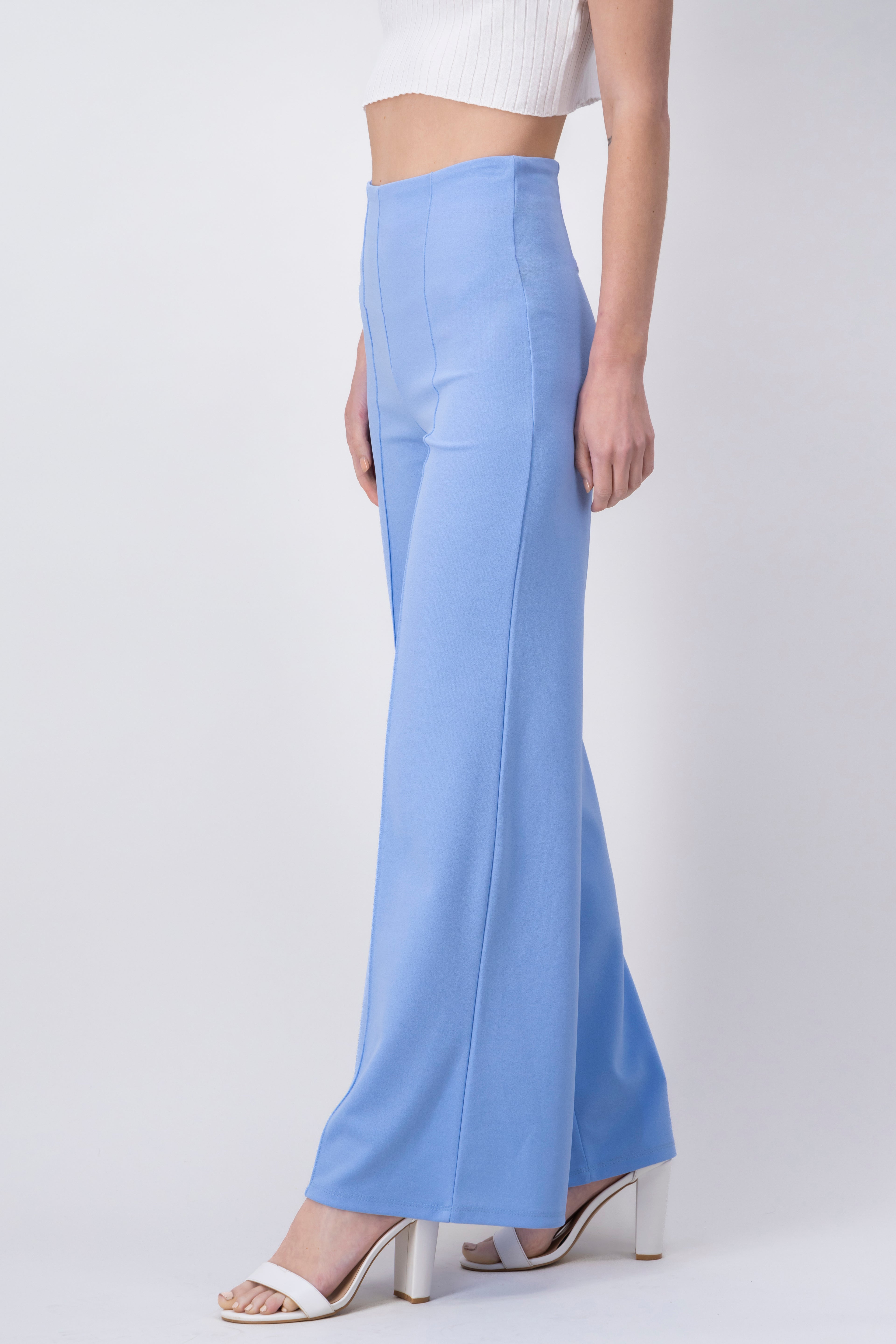 Wide leg pants high seams waist PASTEL BLUE