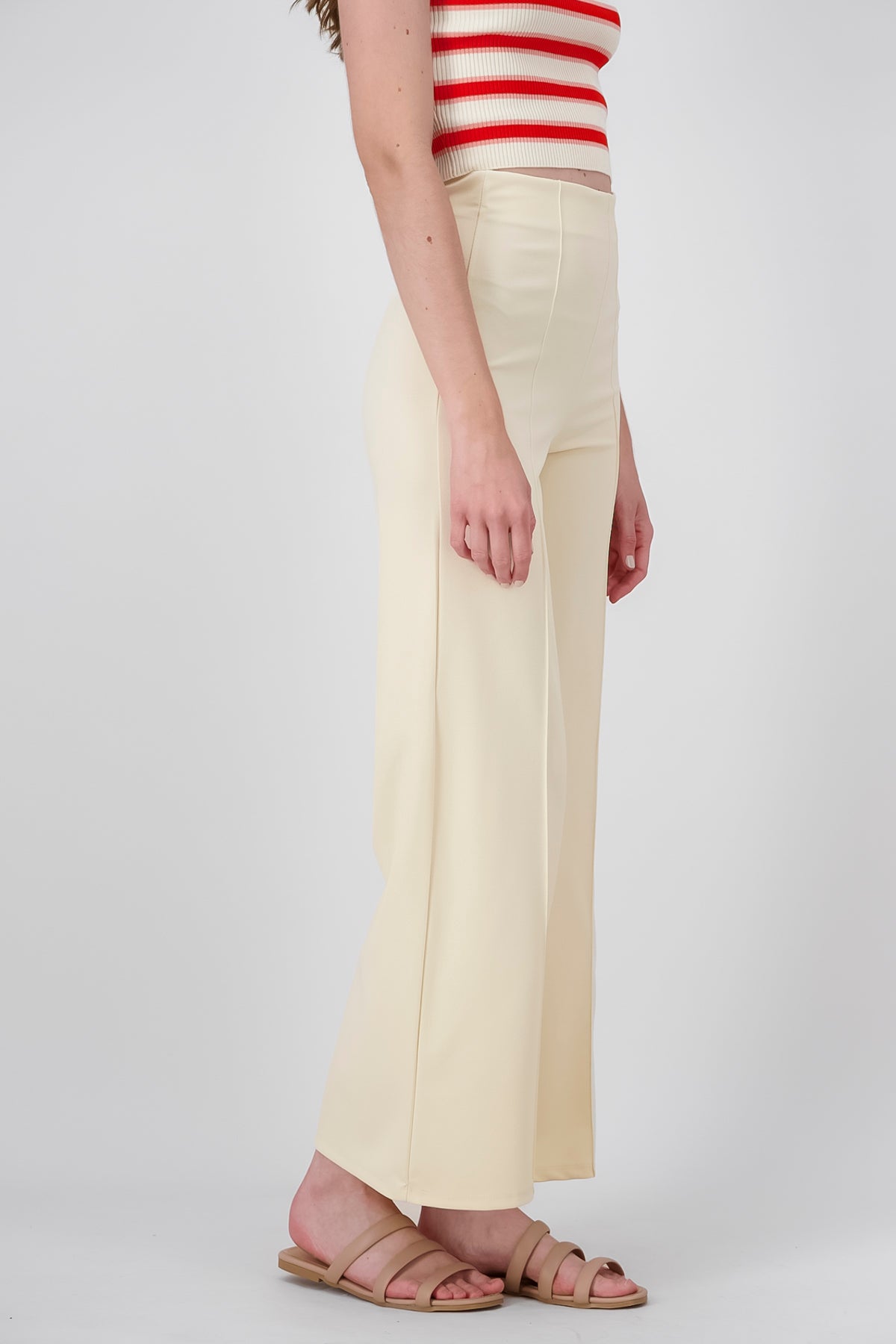 Pantalón Wide Leg Cintura Alta Costuras CREMA