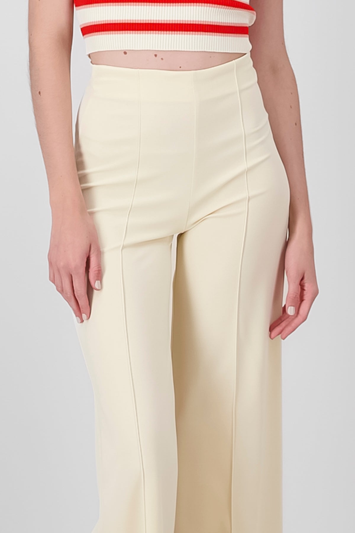 Pantalón Wide Leg Cintura Alta Costuras CREMA