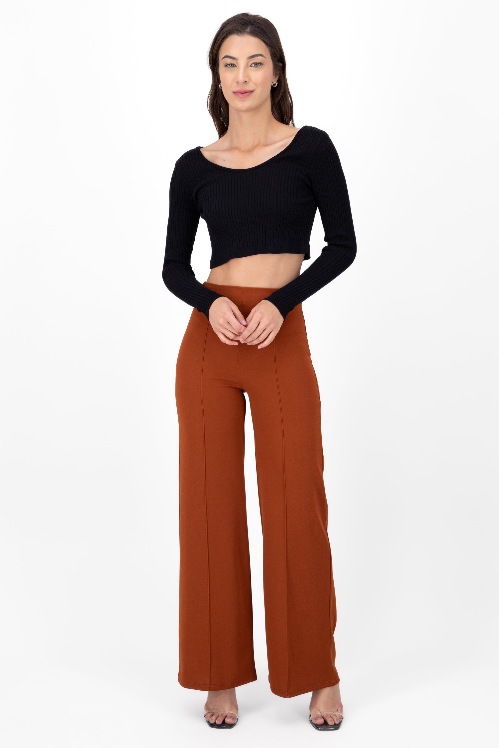 Wide leg pants high seams waist COPPER