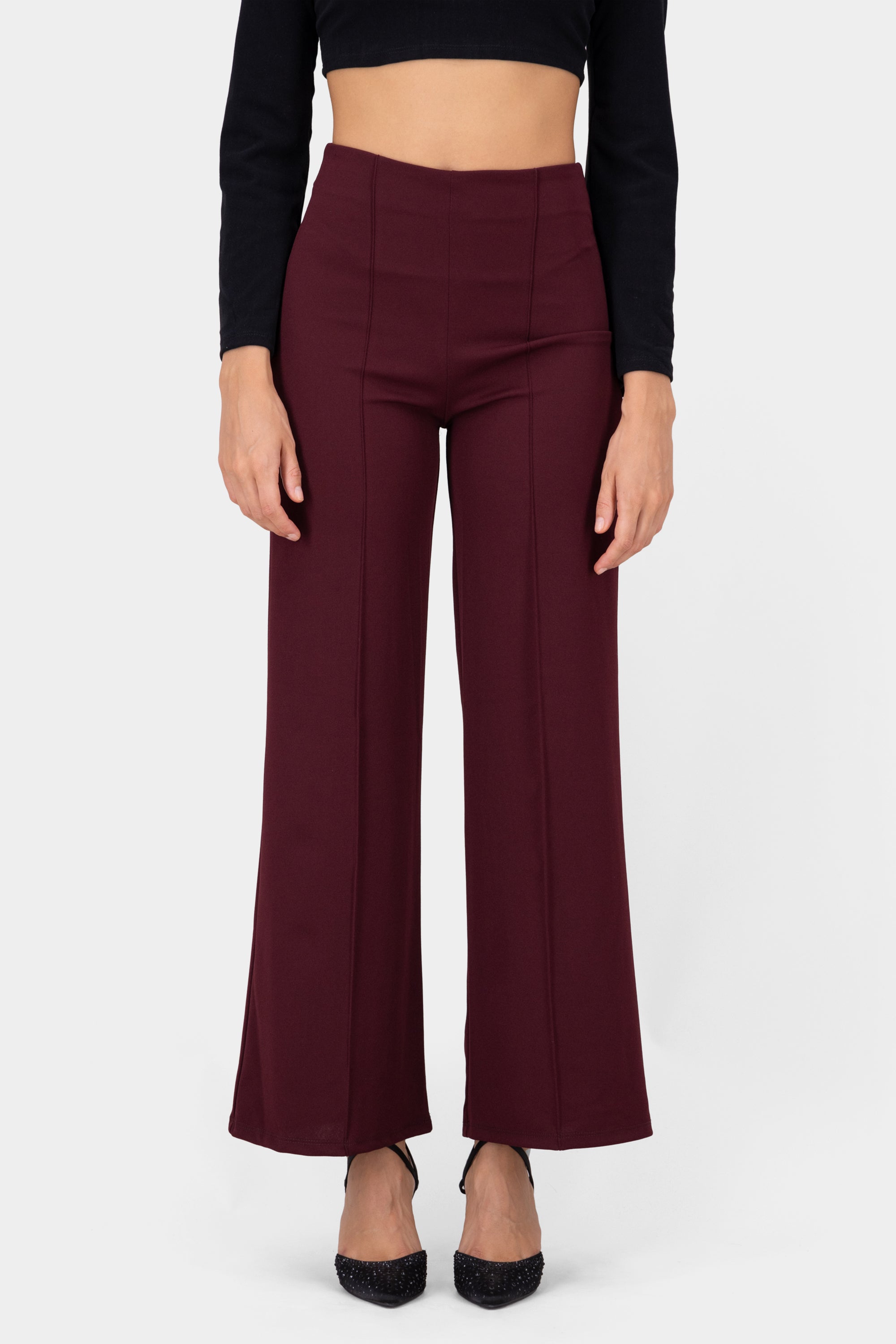 Wide leg pants high seams waist PLUM