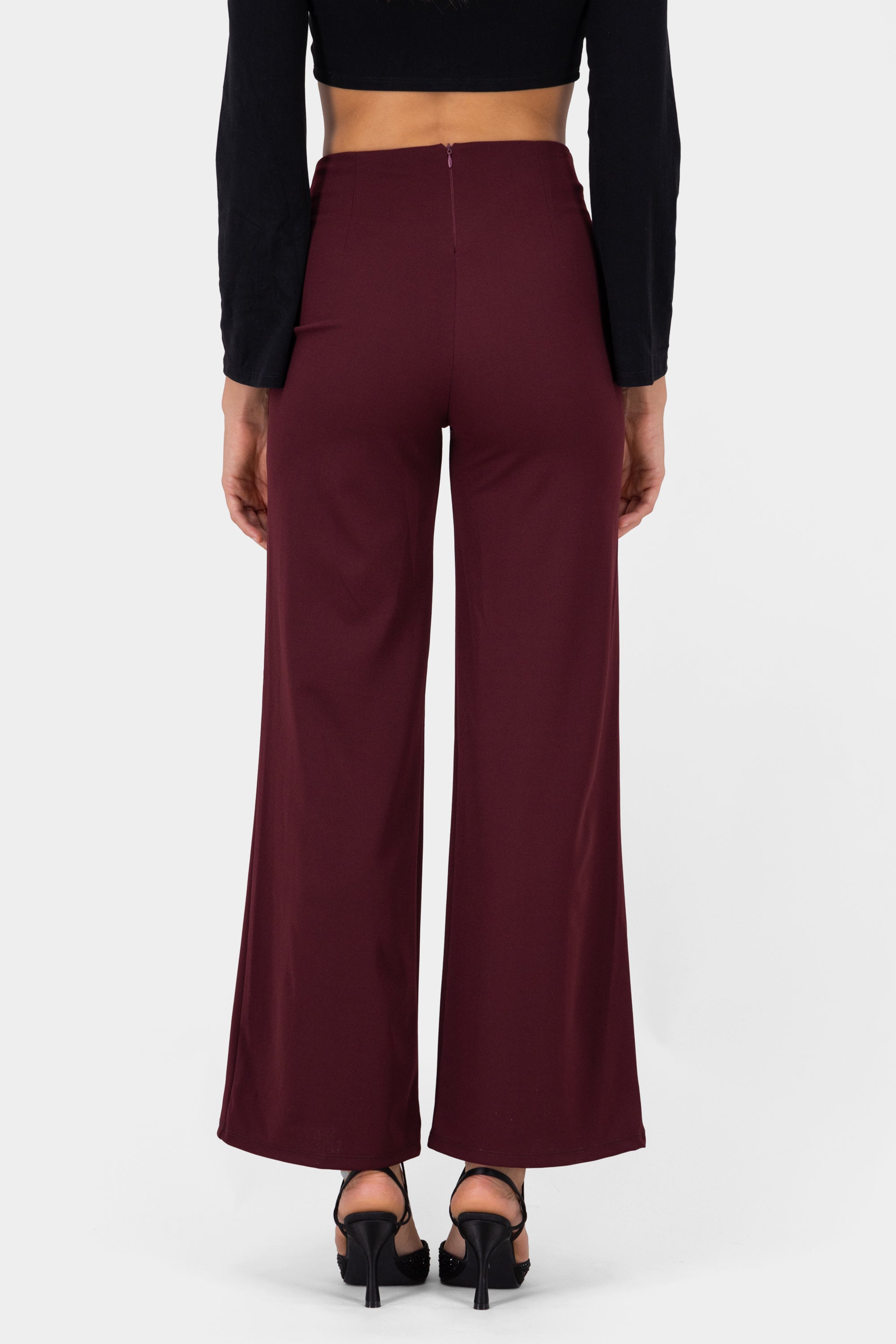 Wide leg pants high seams waist PLUM