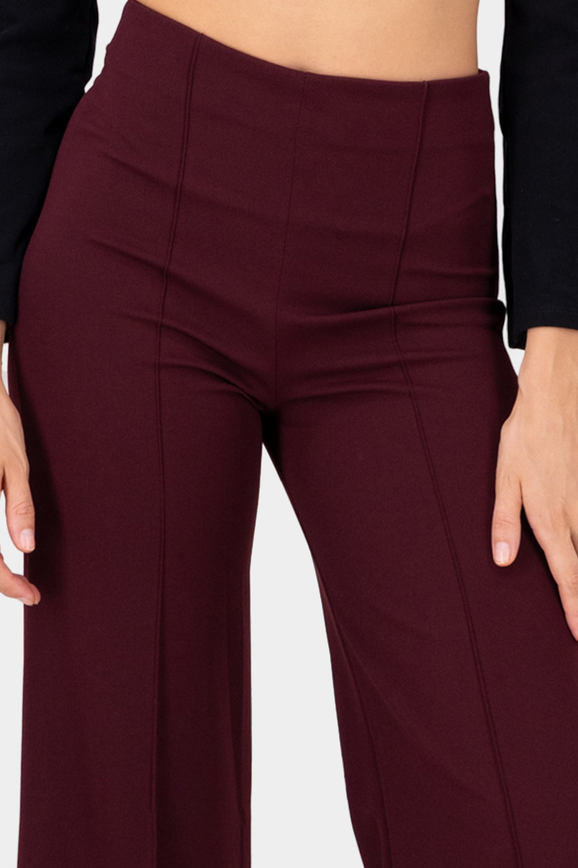 Wide leg pants high seams waist PLUM