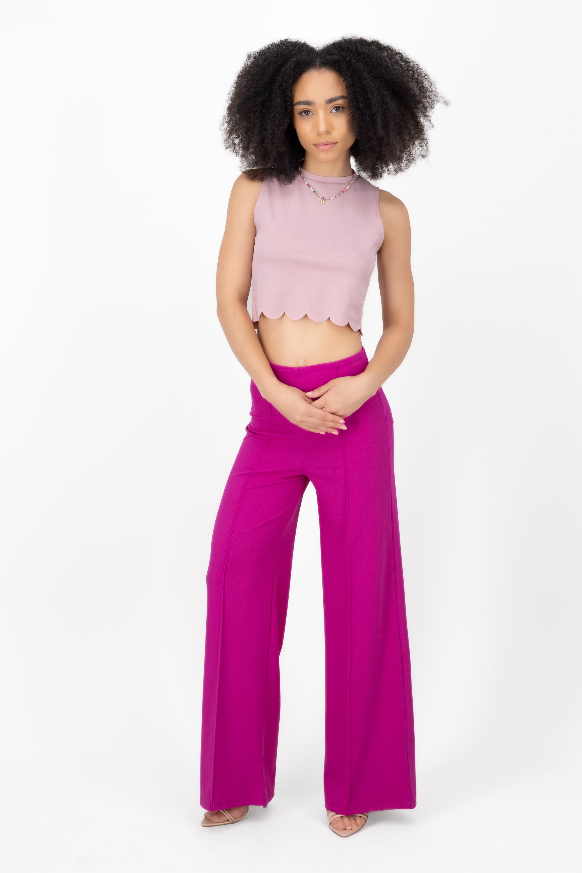 Wide leg pants high seams waist GRAPE