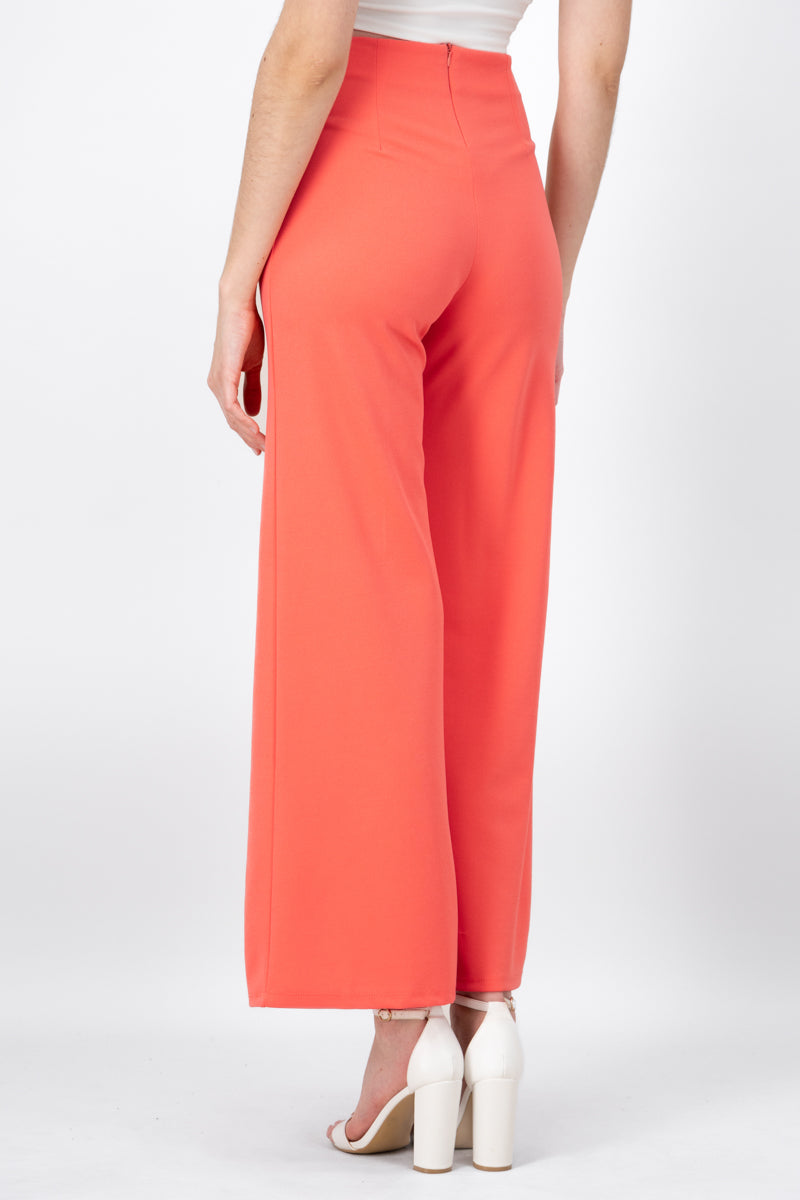 Wide leg pants high seams waist CORAL