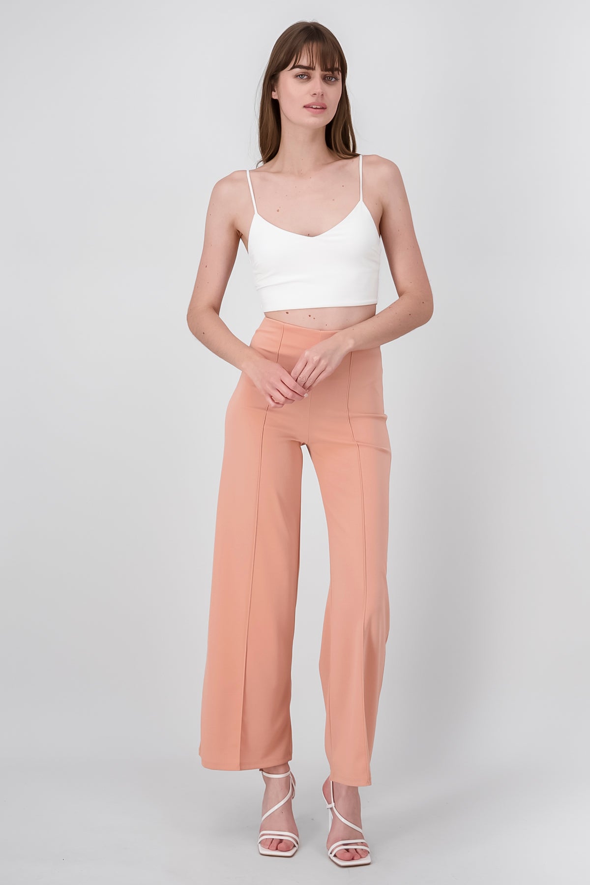 Wide leg pants high seams waist PEACH