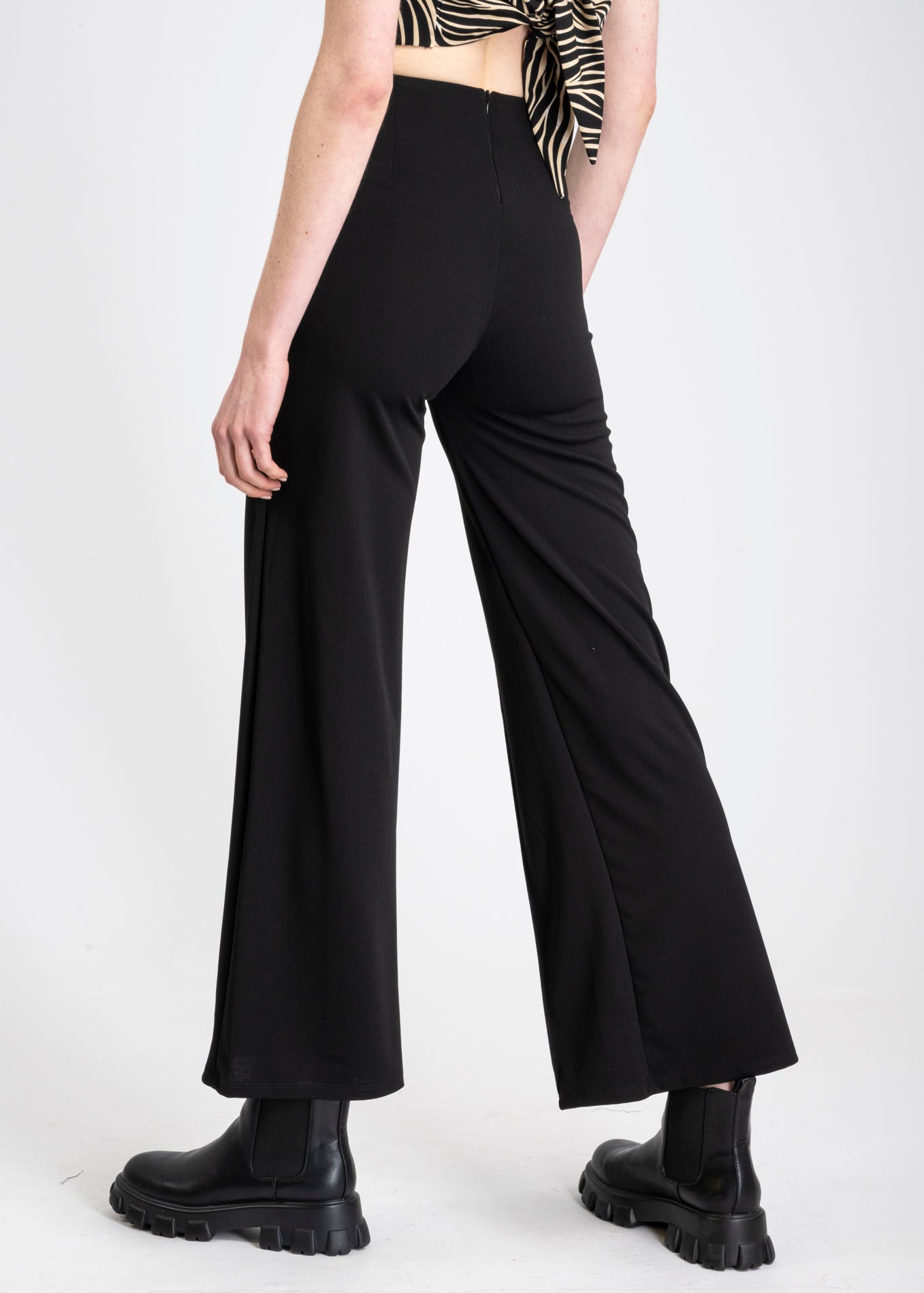 Wide leg pants high seams waist BLACK