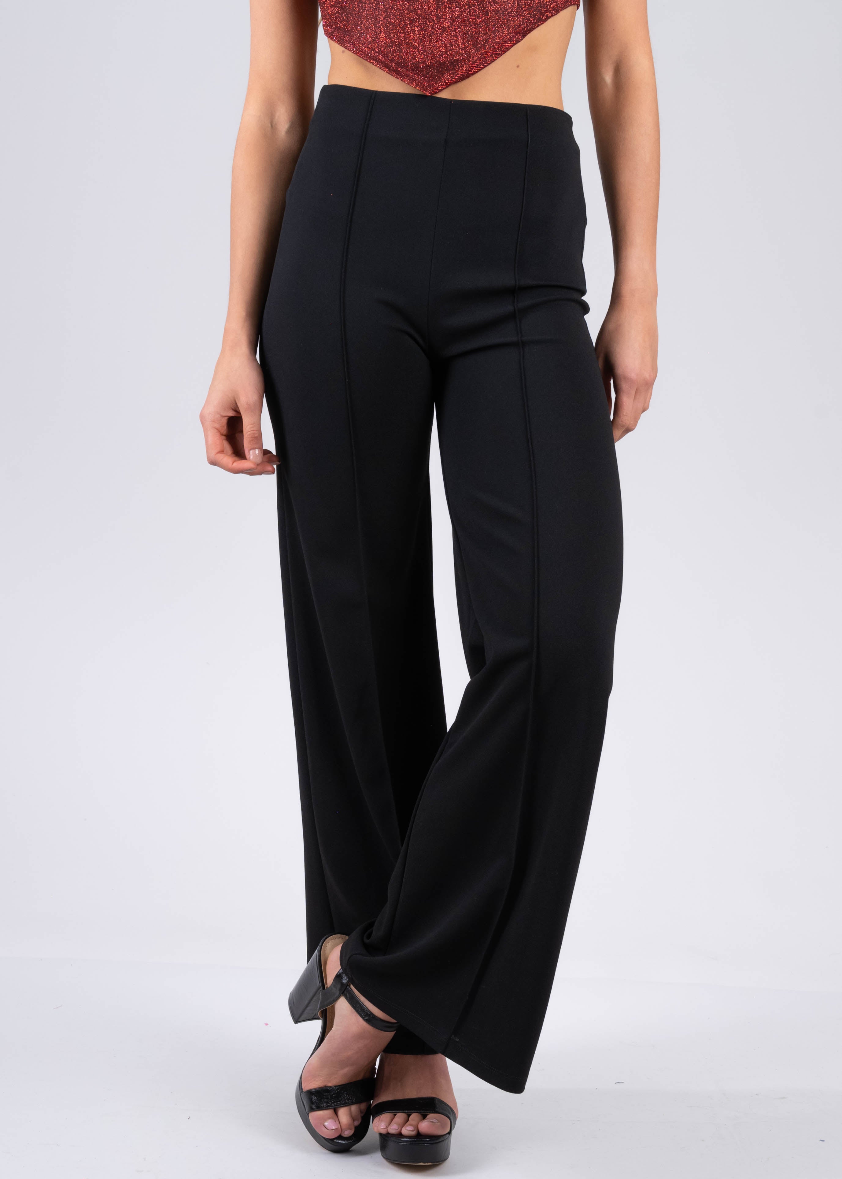 Wide leg pants high seams waist BLACK