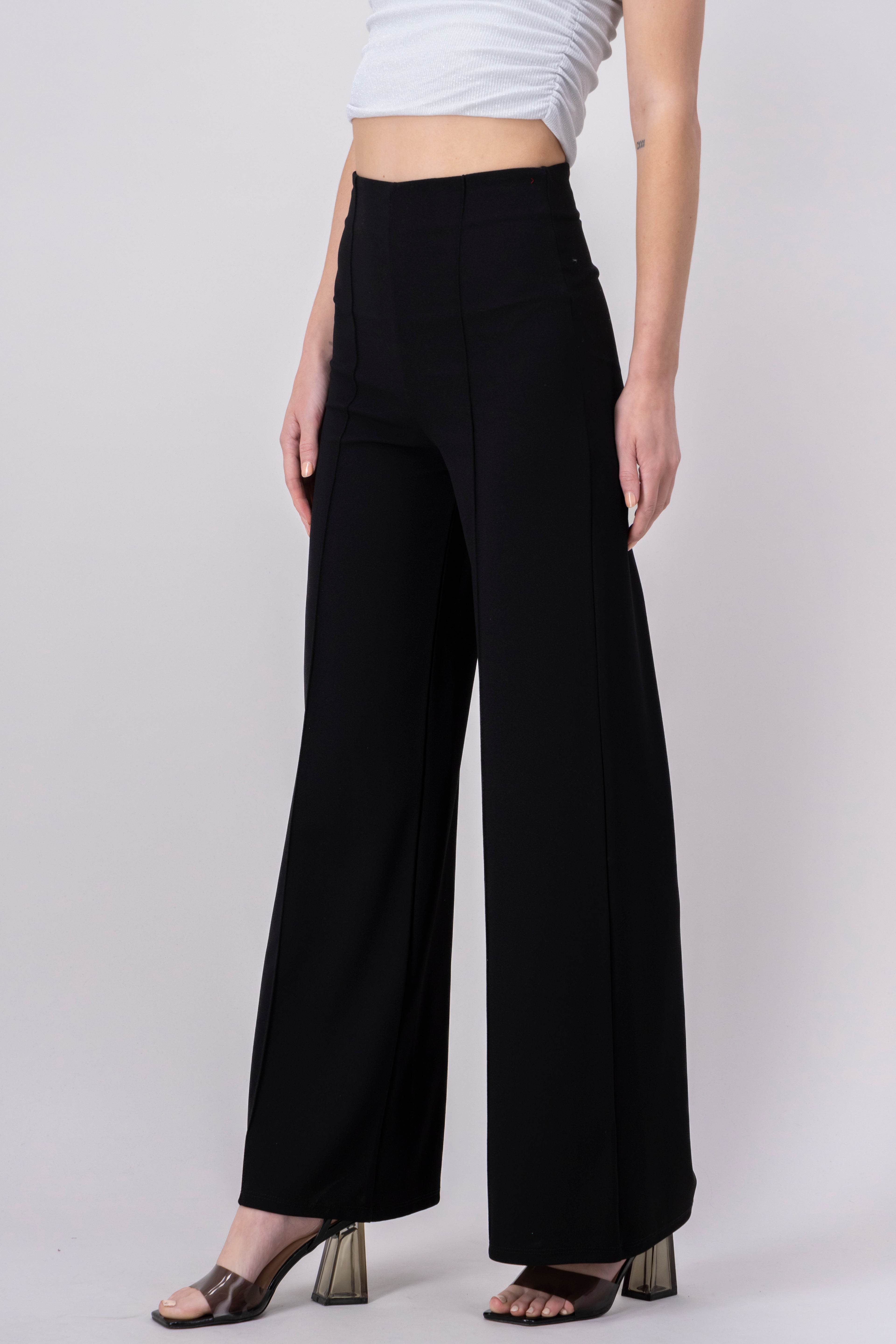 Wide leg pants high seams waist BLACK