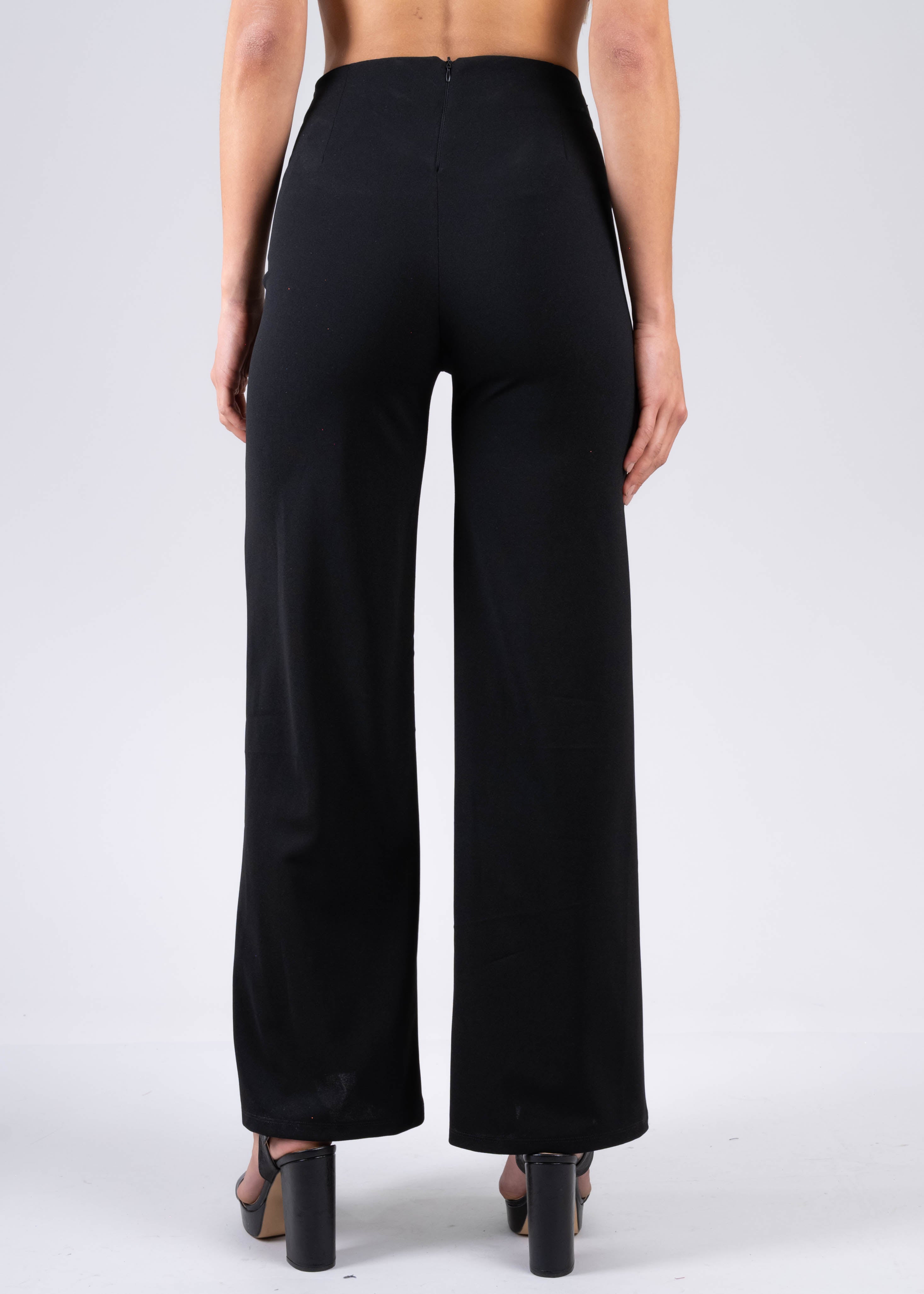 Wide leg pants high seams waist BLACK