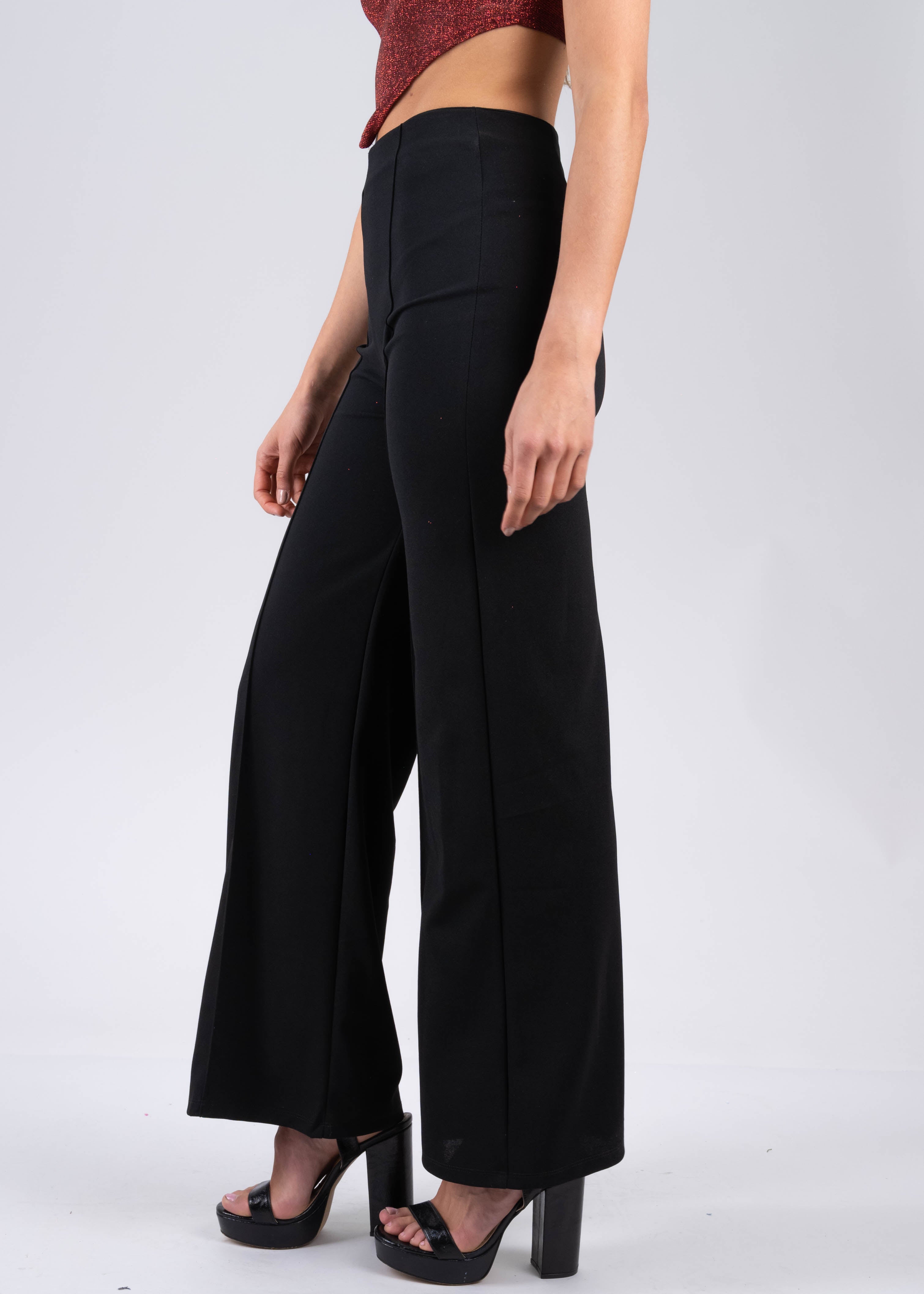 Wide leg pants high seams waist BLACK