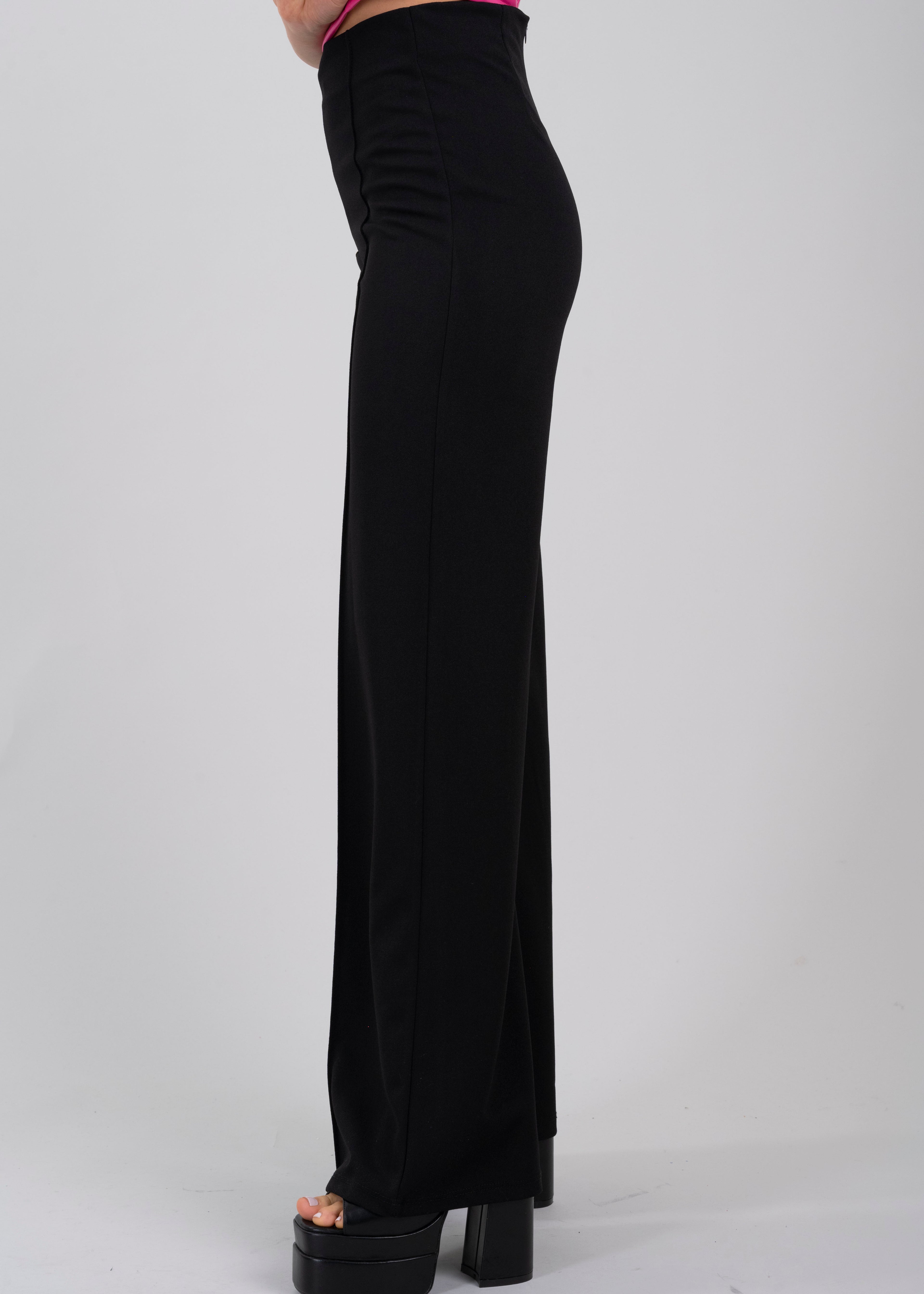 Wide leg pants high seams waist BLACK