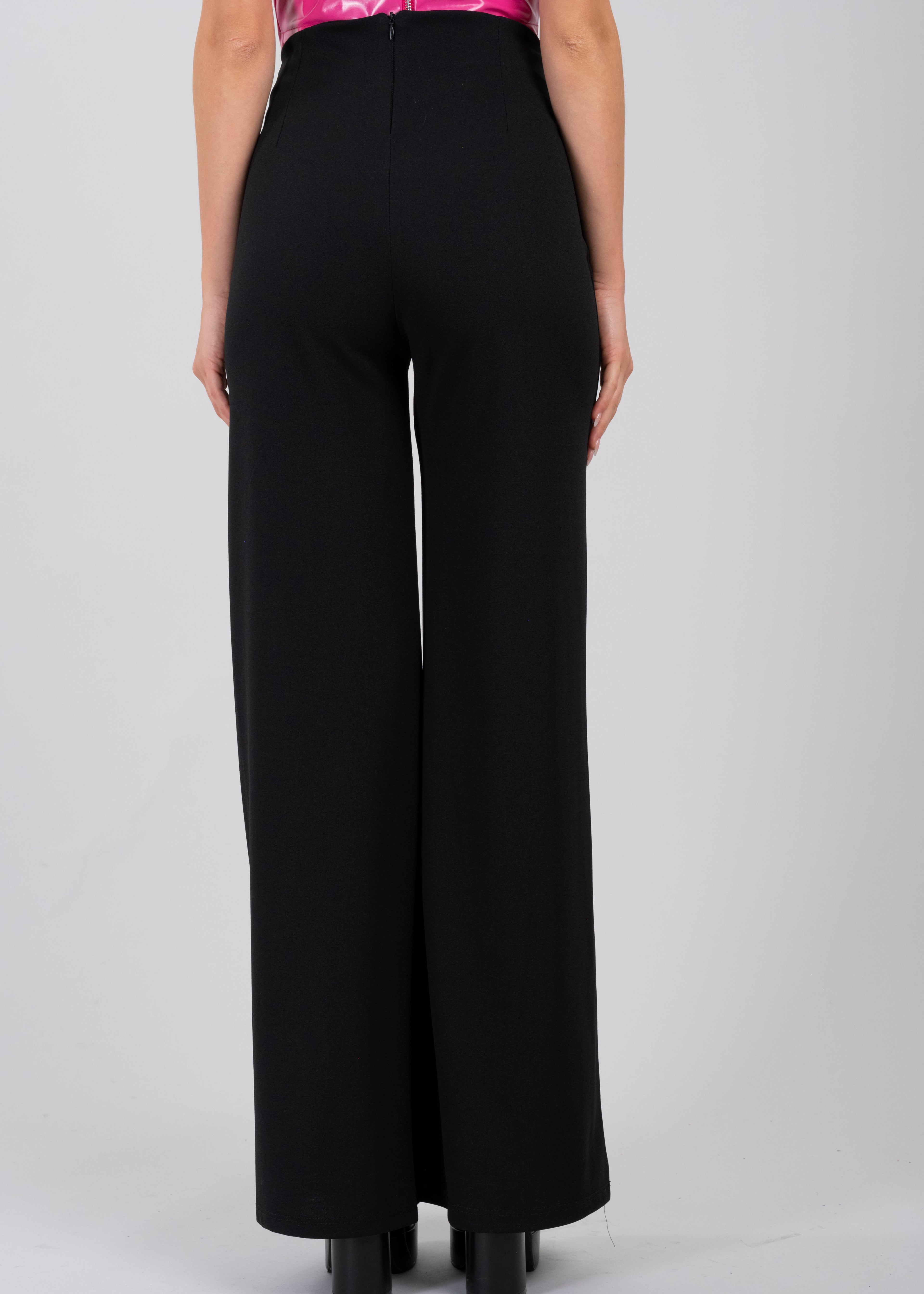 Wide leg pants high seams waist BLACK