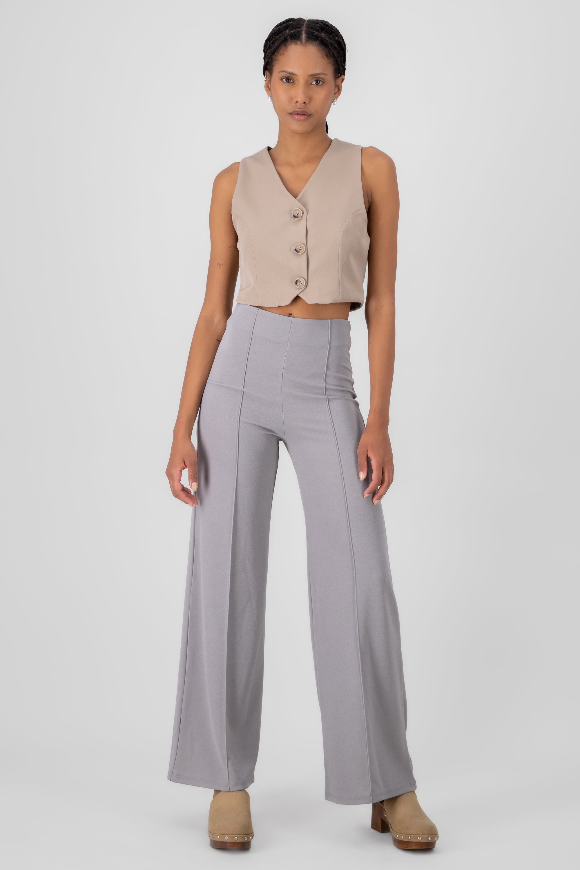 Wide leg pants high seams waist Light gray