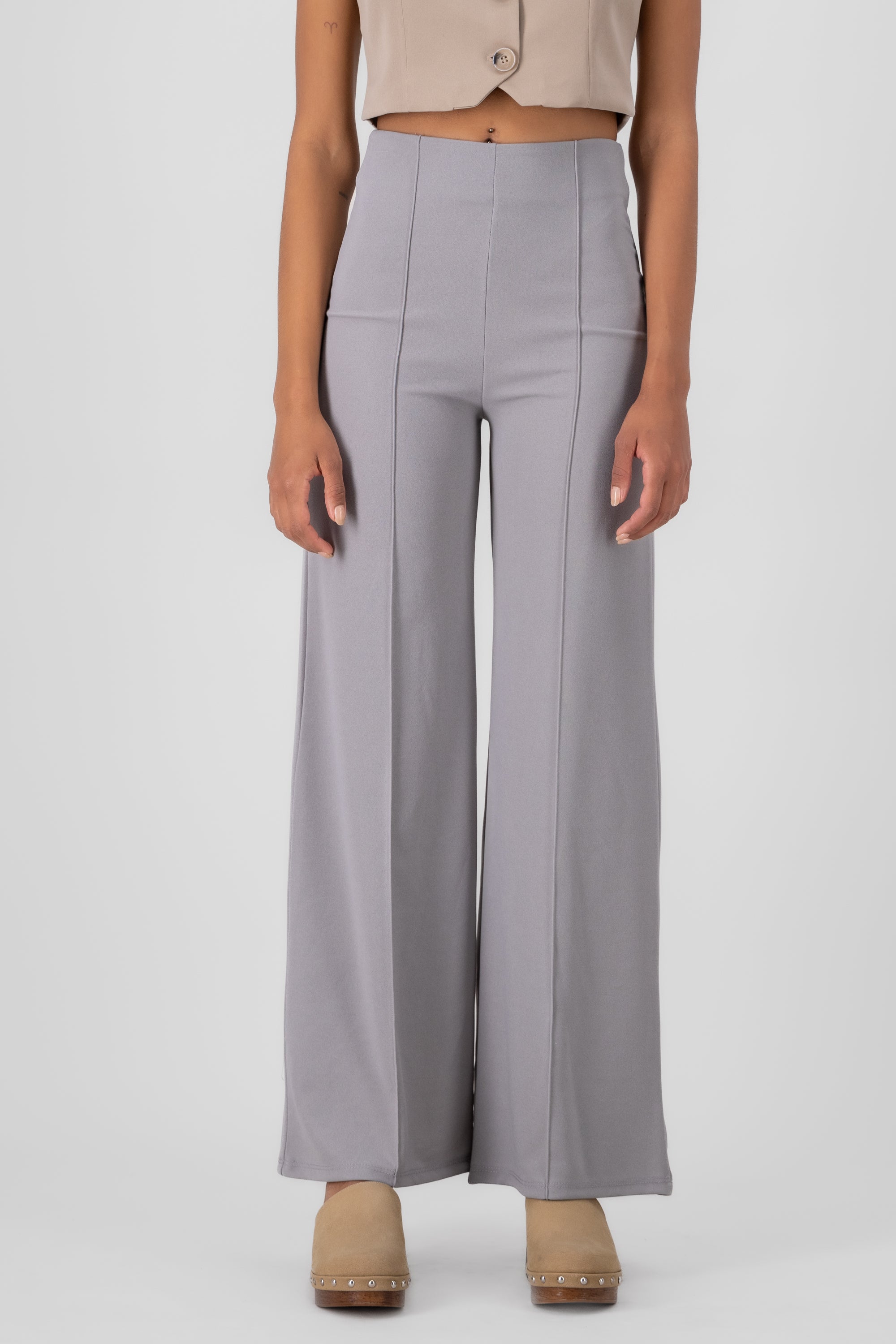 Wide leg pants high seams waist Light gray