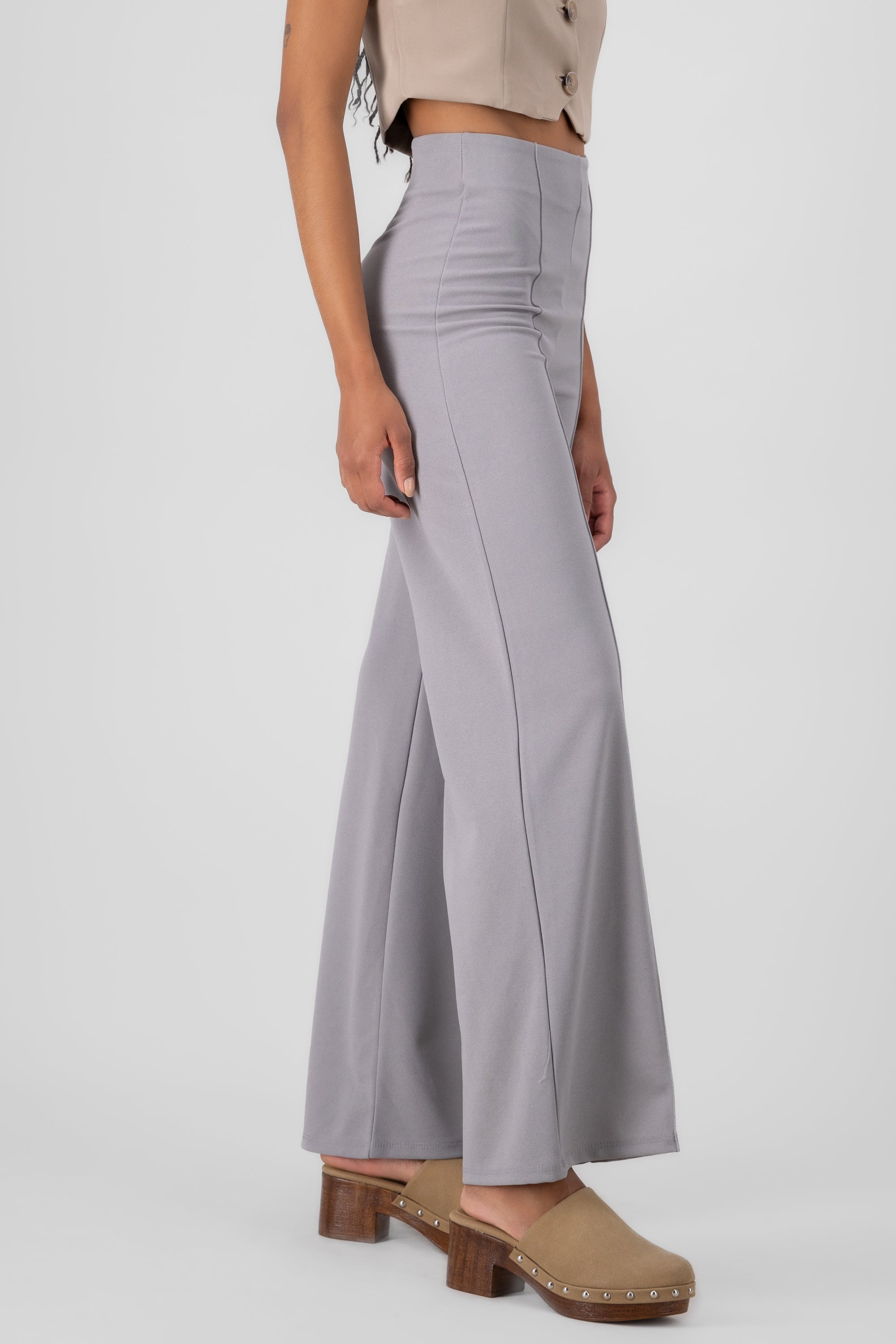 Wide leg pants high seams waist Light gray