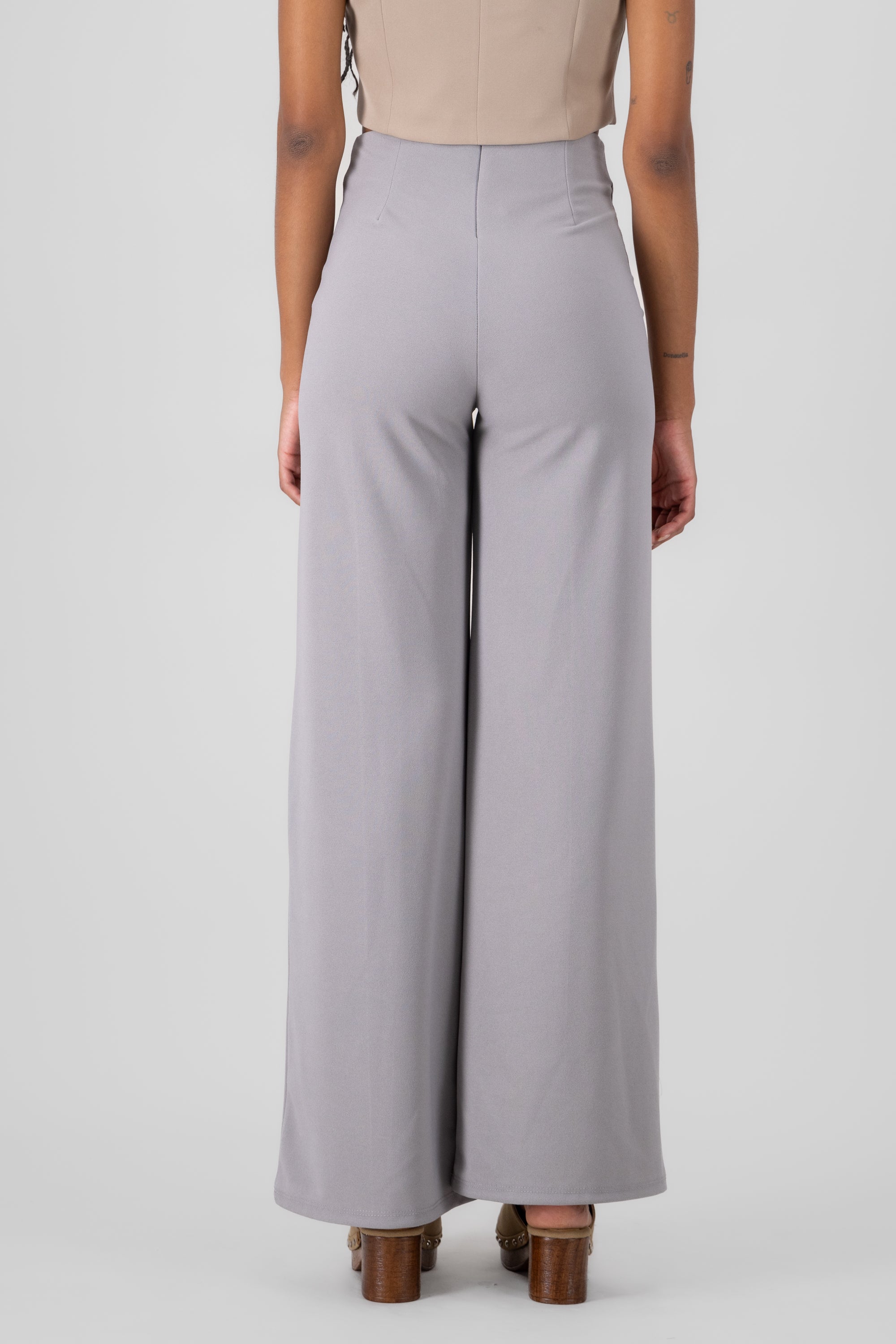 Wide leg pants high seams waist Light gray