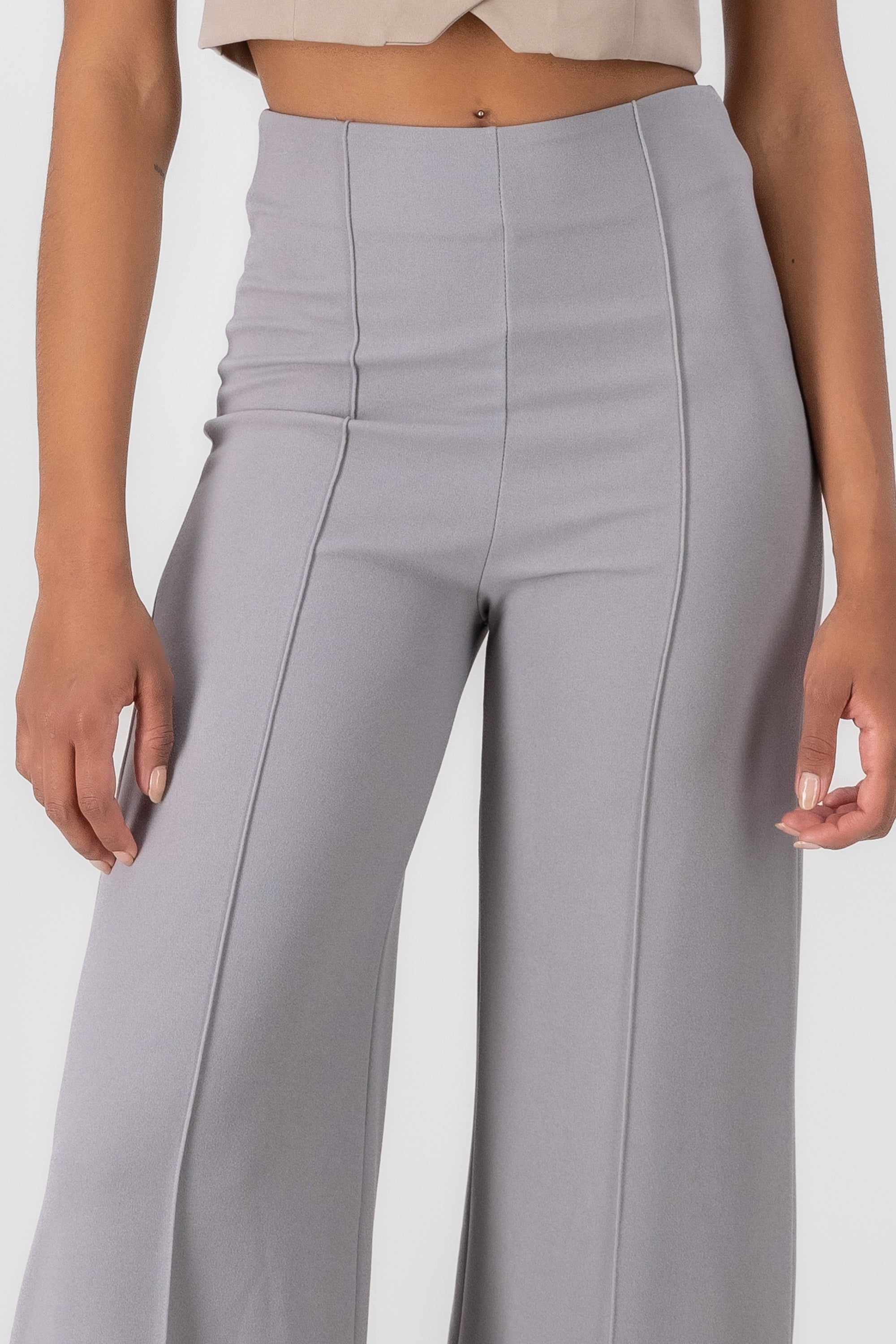 Wide leg pants high seams waist Light gray