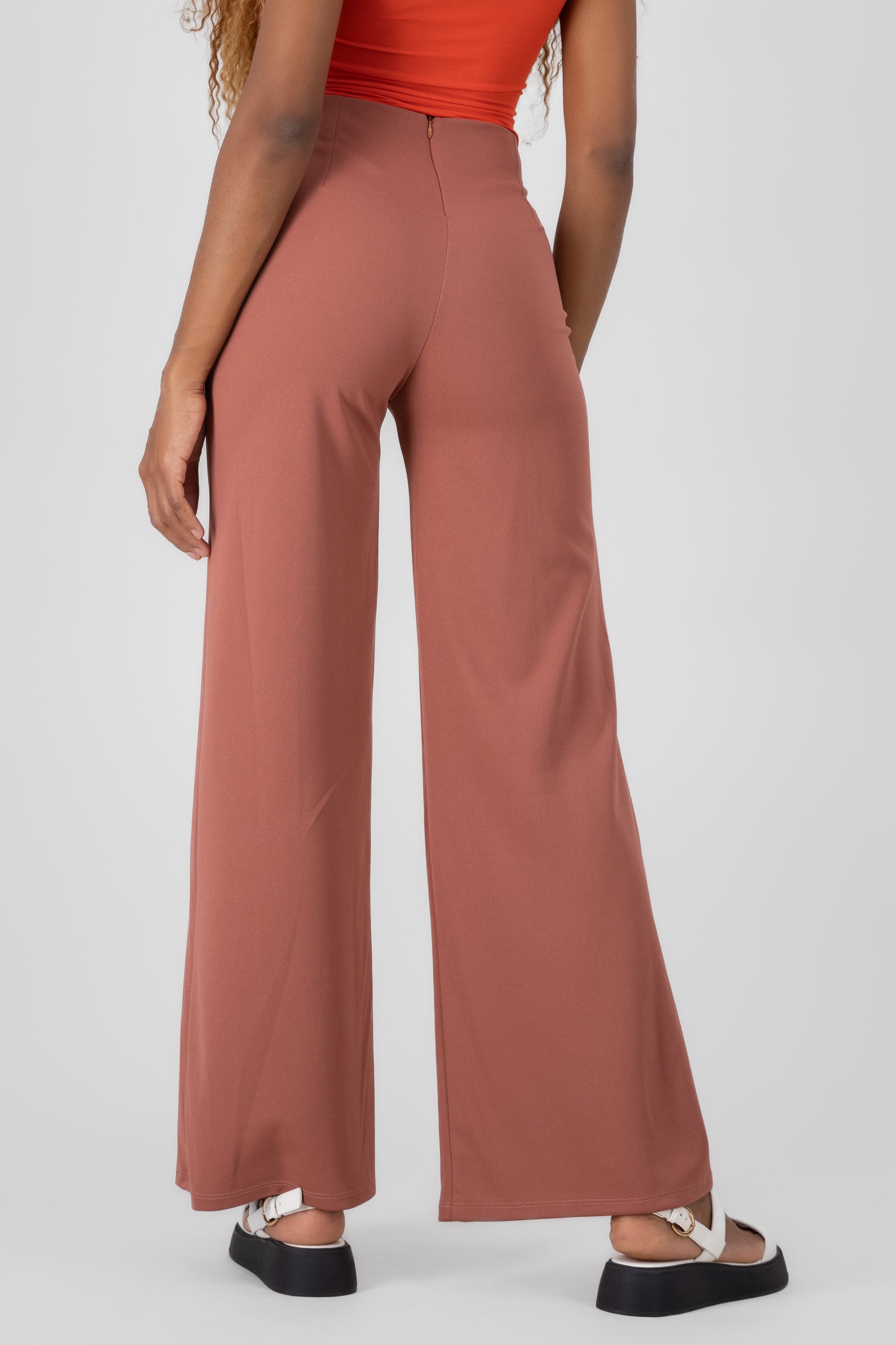 Wide leg pants high seams waist Marsala