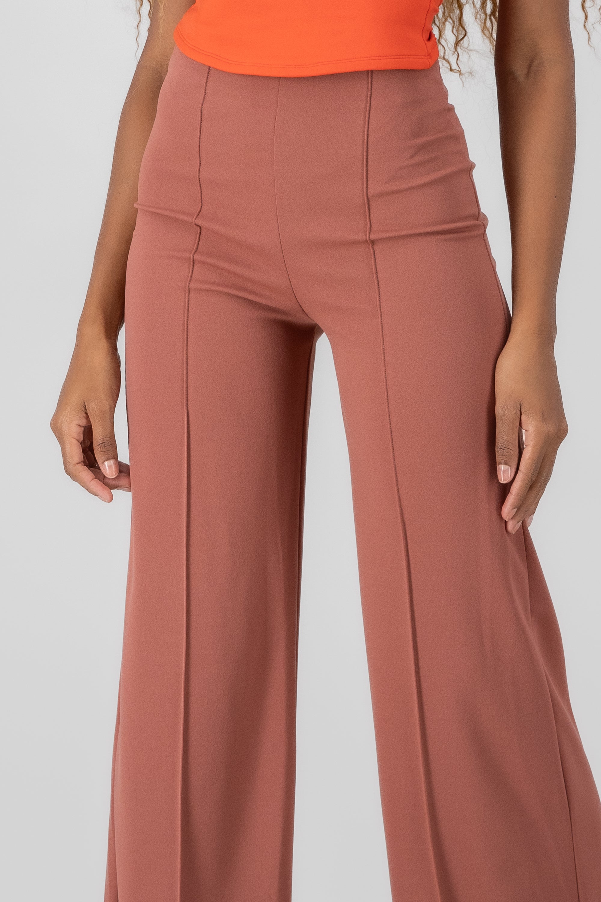 Wide leg pants high seams waist Marsala