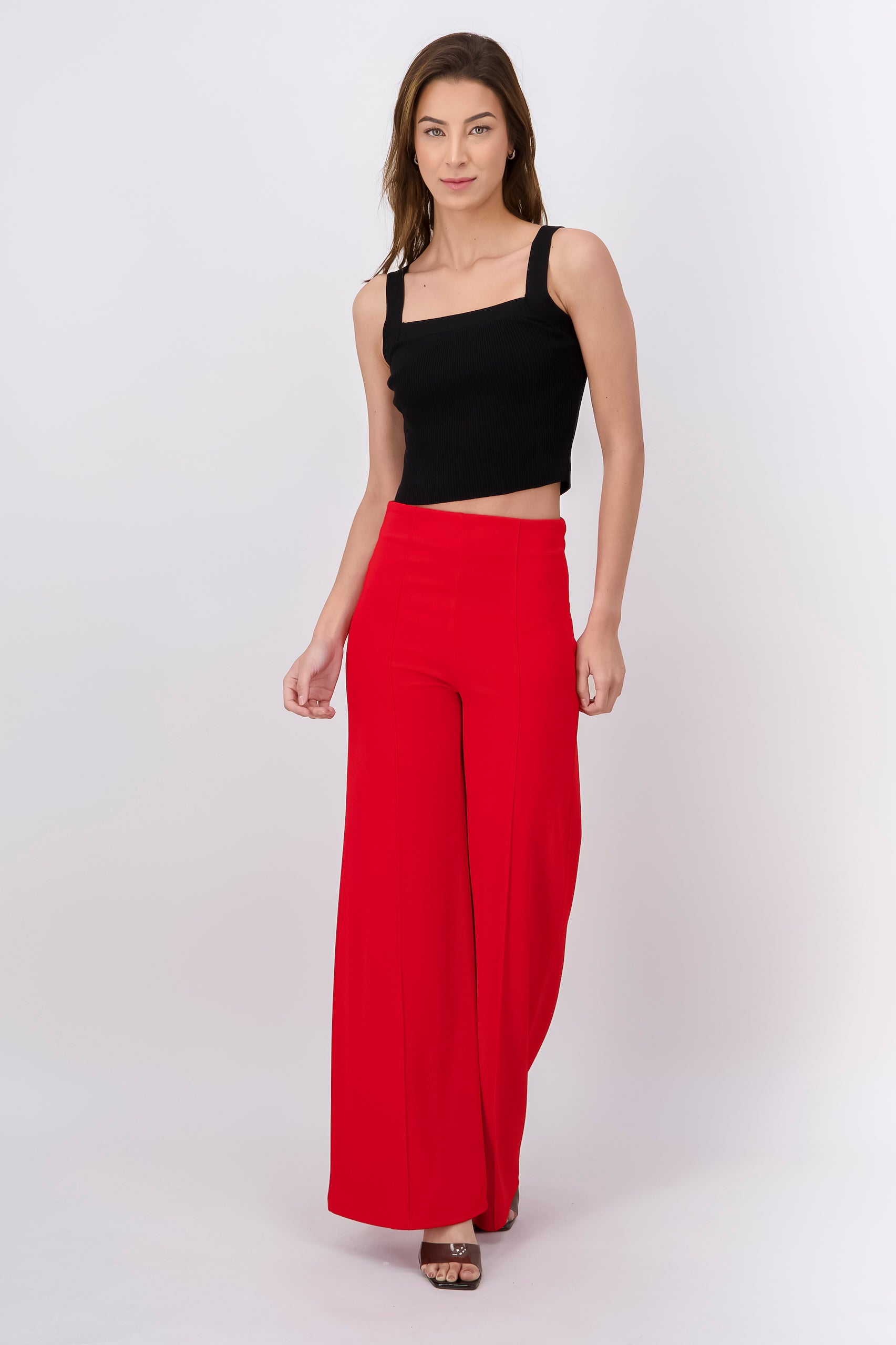 Wide leg pants high seams waist Poppy red