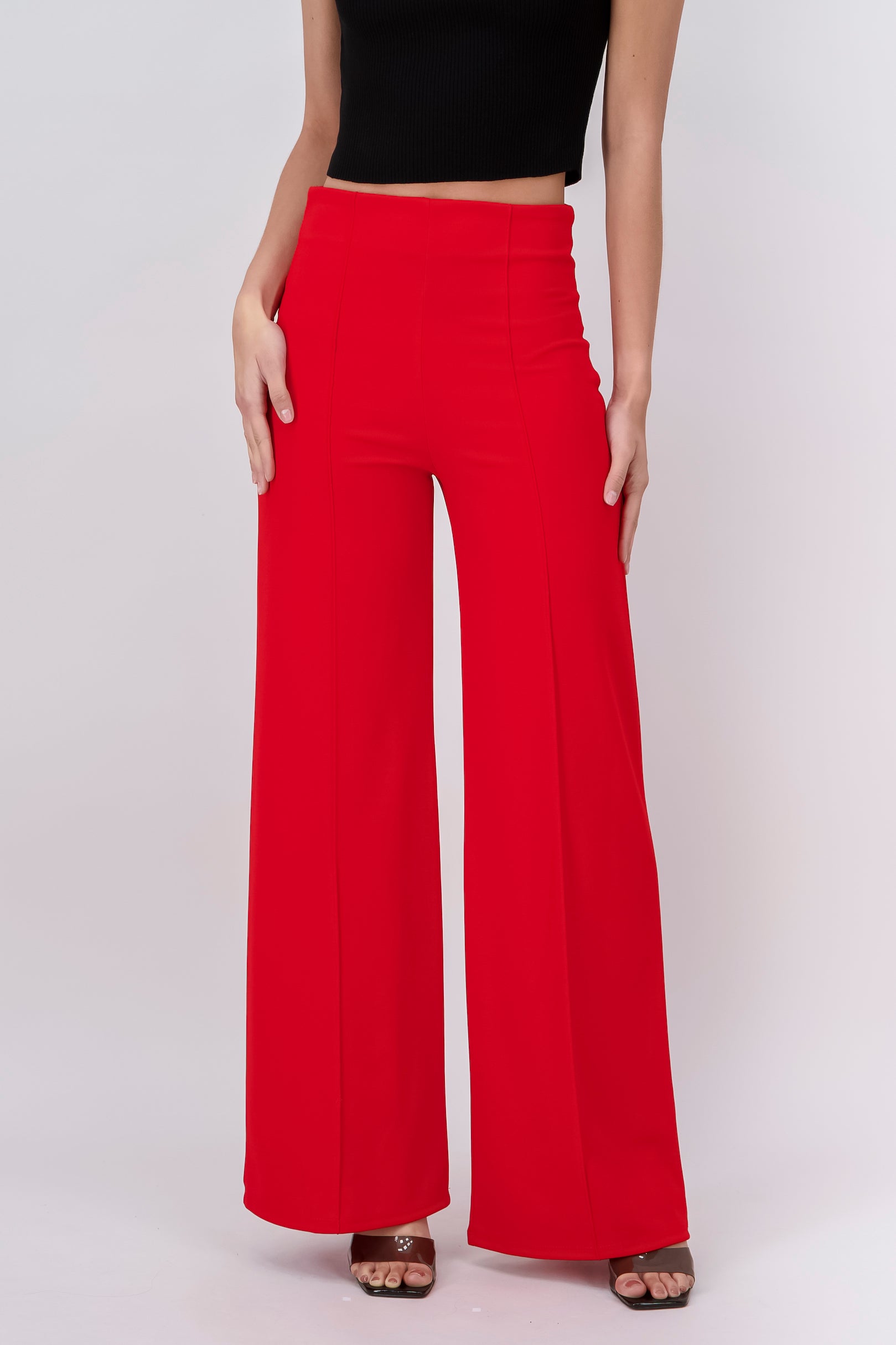 Wide leg pants high seams waist Poppy red