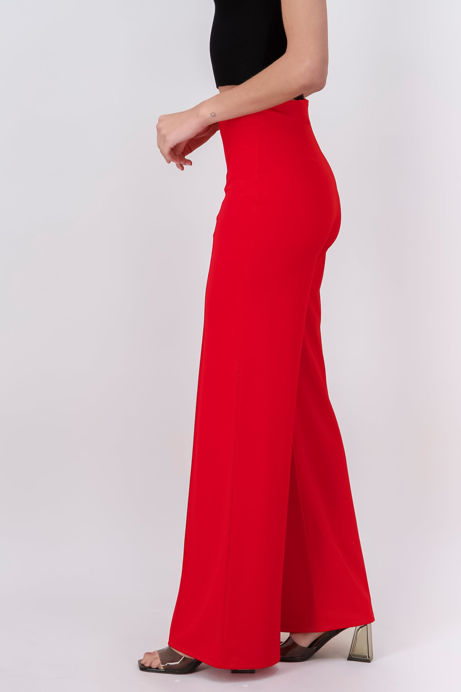 Wide leg pants high seams waist Poppy red