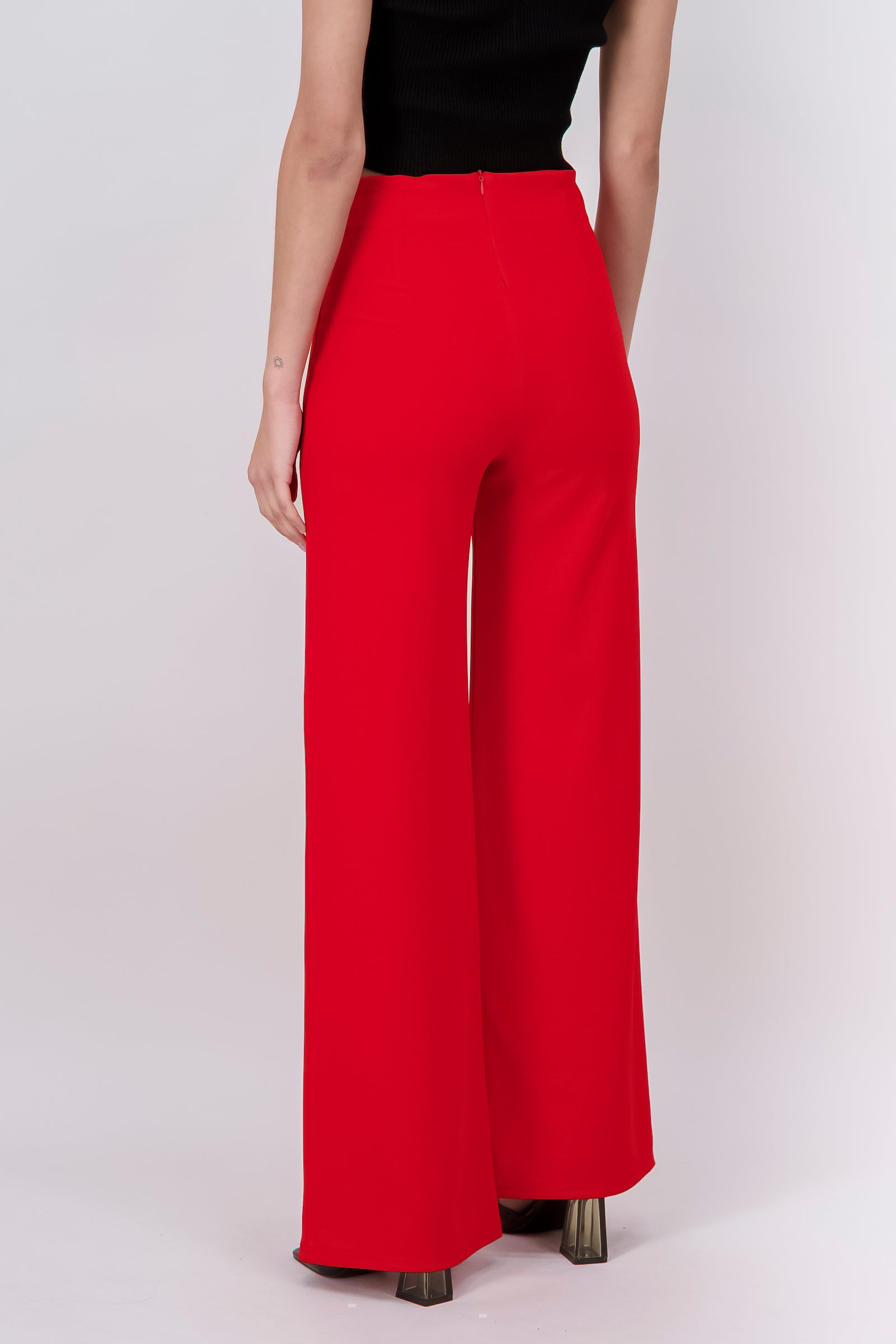 Wide leg pants high seams waist Poppy red