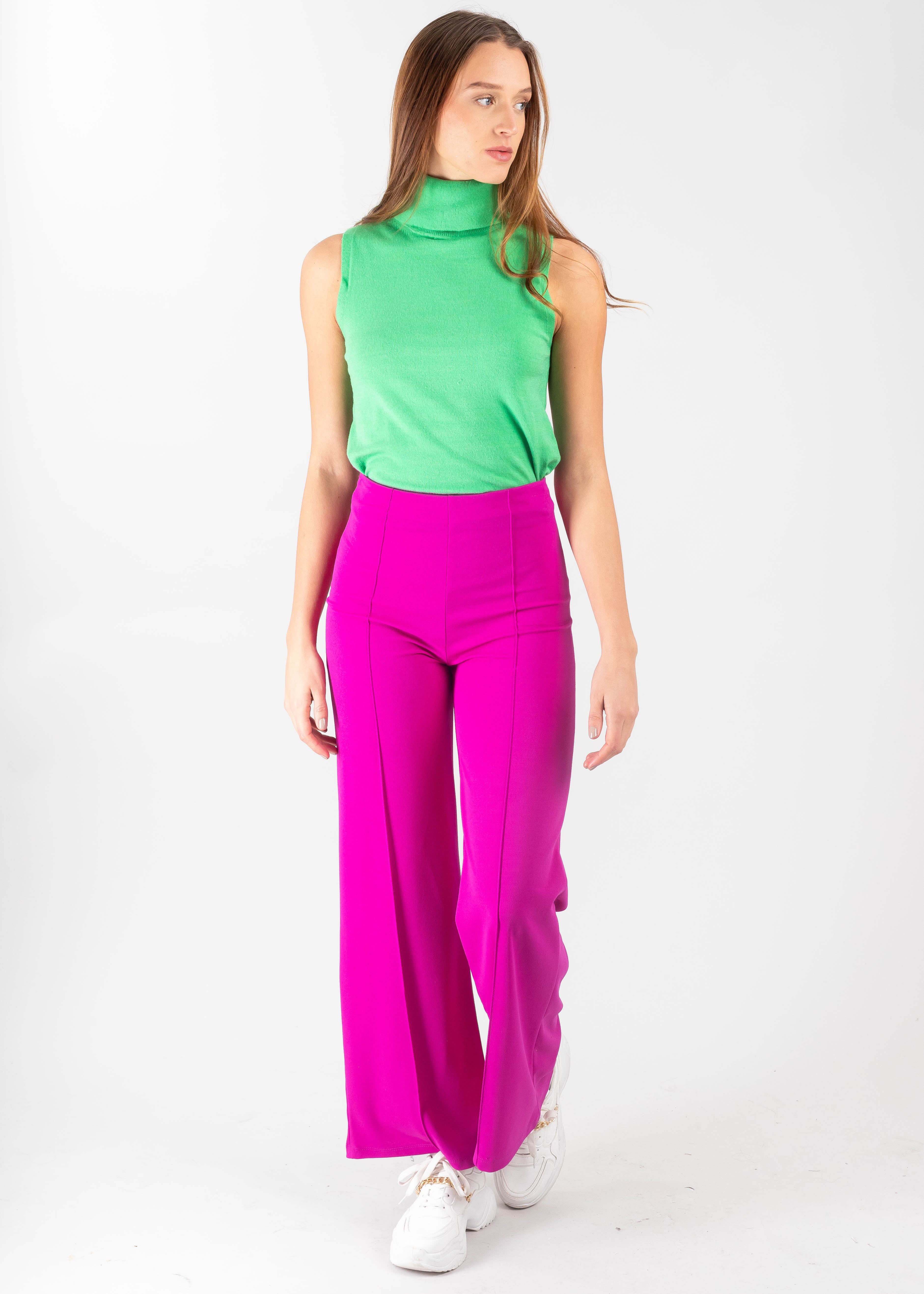 Pantalón Wide Leg Cintura Alta Costuras FIUSHA